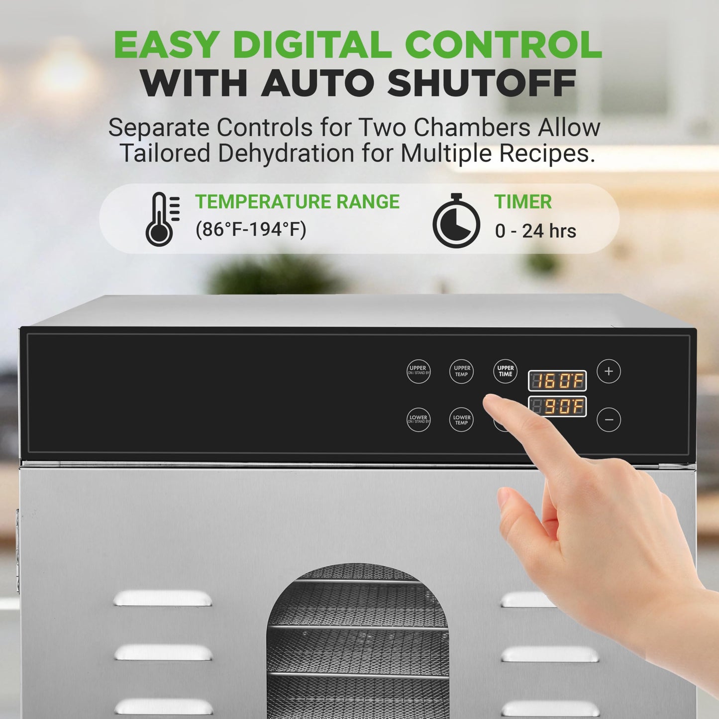 Nutrichef 32 Layer & 2 Chamber Commercial Food Dehydrator Machine - Stainless Steel Trays, Digital Timer And Temperature Control
