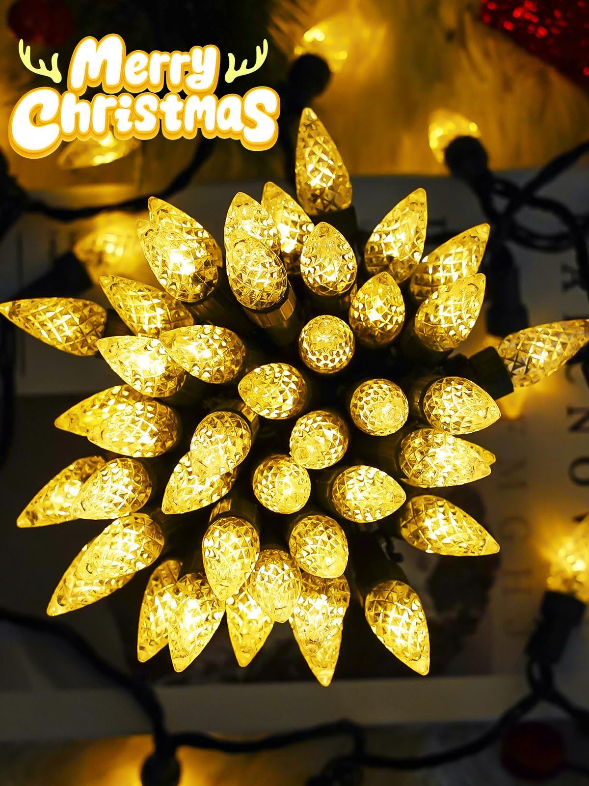 2 Pack C6 Christmas Lights Outdoor Indoor  Total 200 Led 66 Ft Connectable Christmas String Lights With Timer & 13 Modes  Waterproof Twinkle Light For Xmas Tree Party Wedding Decorations (Warm White)