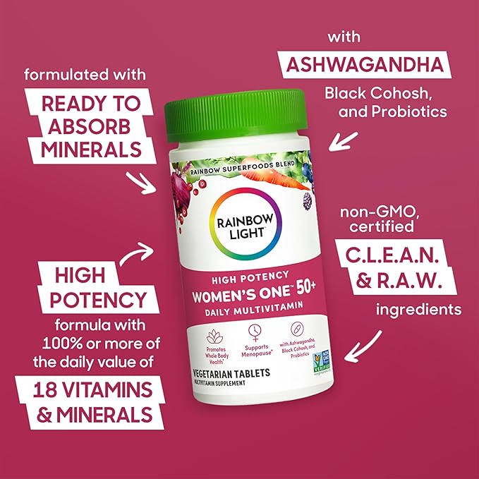 Rainbow Light Multivitamin for Women 50+, Vitamin C, D & Zinc, Probiotics, Women’s One 50+ Multivitamin Provides High Potency Immune Support, Non-GMO, Vegetarian, 150 Tablets