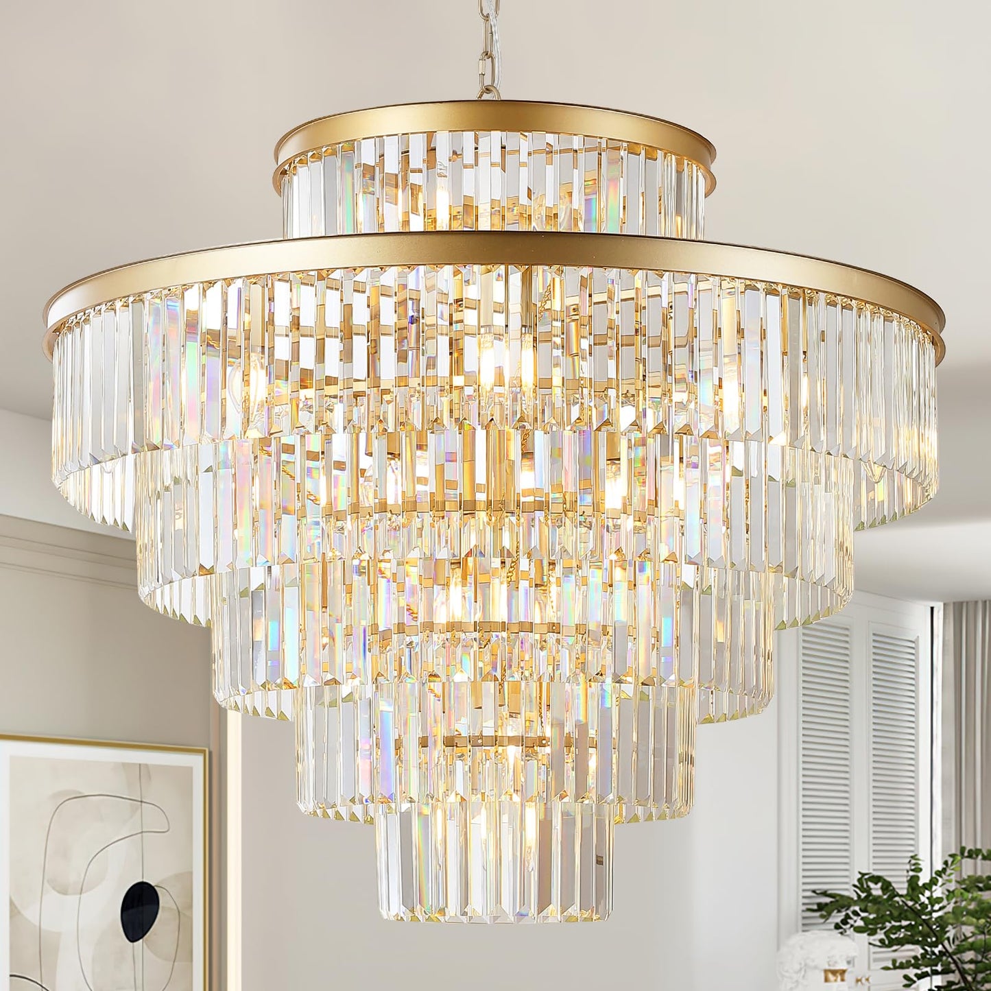 Large 36 Gold Crystal Chandeliers 23 Lights Modern stylish Chandelier For Foyer Staircase Chandeliers 6 Tiers Round K9 Ceiling Pendant Lighting Fixture For Living Dining Room