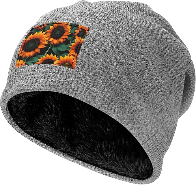 YANYU Orange Sunflower Wallpaper Print Lightweight Waffle Pullover Hat Men Women Winter Headwear Outdoor Camping Travel