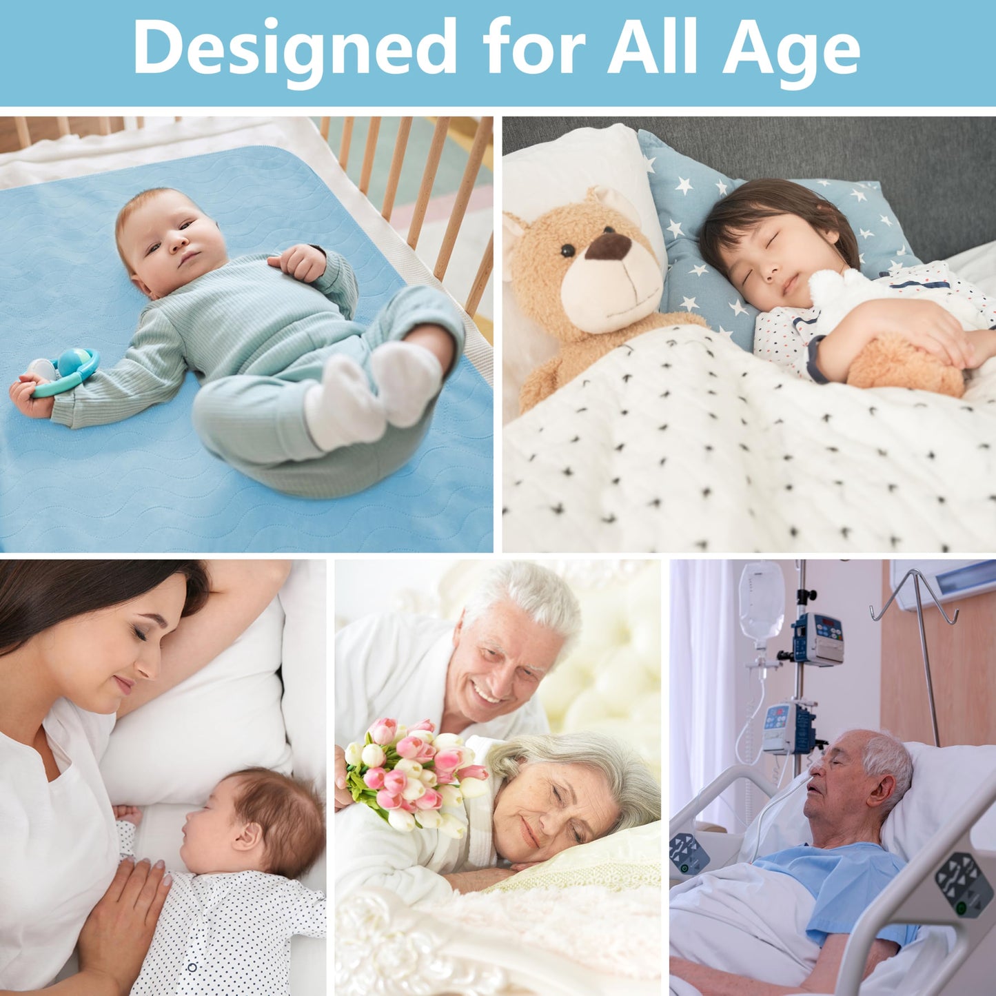 DAHAPYBOO Washable Underpads, 34”x36” 4Pack Incontinence Bed Pads,Heavy Absorbency Reusable Bed Pads for Elderly,Kids,Adults and Pets,Bed Pads Washable Waterproof Quick Drying for Bed, Sofa, Floor