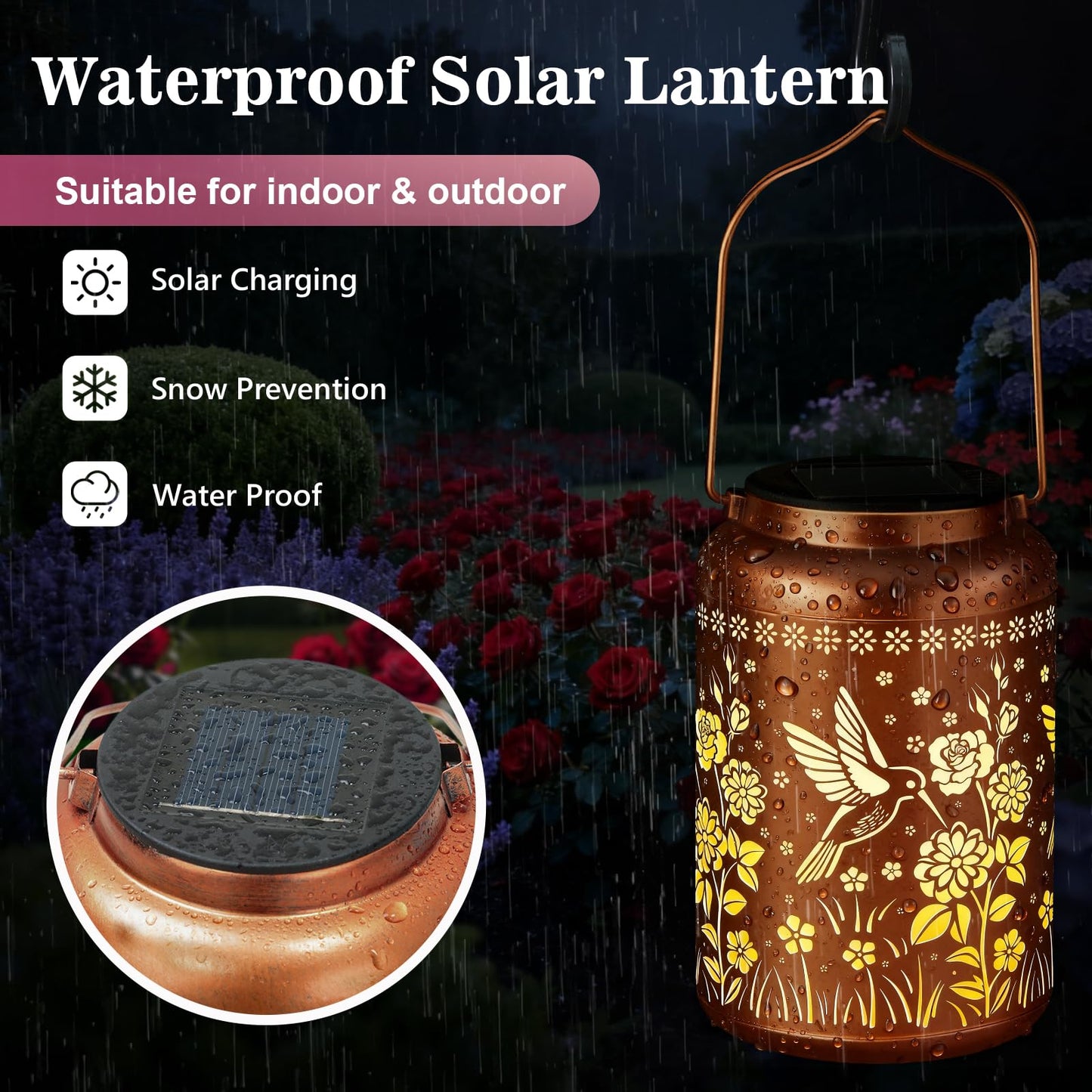 Birthday Gifts For Women Mom Grandma Solar Lantern Outdoor Waterproof  Gardening Gifts For Women  Hummingbird Rose Garden Decor Hanging Solar Lights Yard Decorations Outdoor  Backyard  Patio