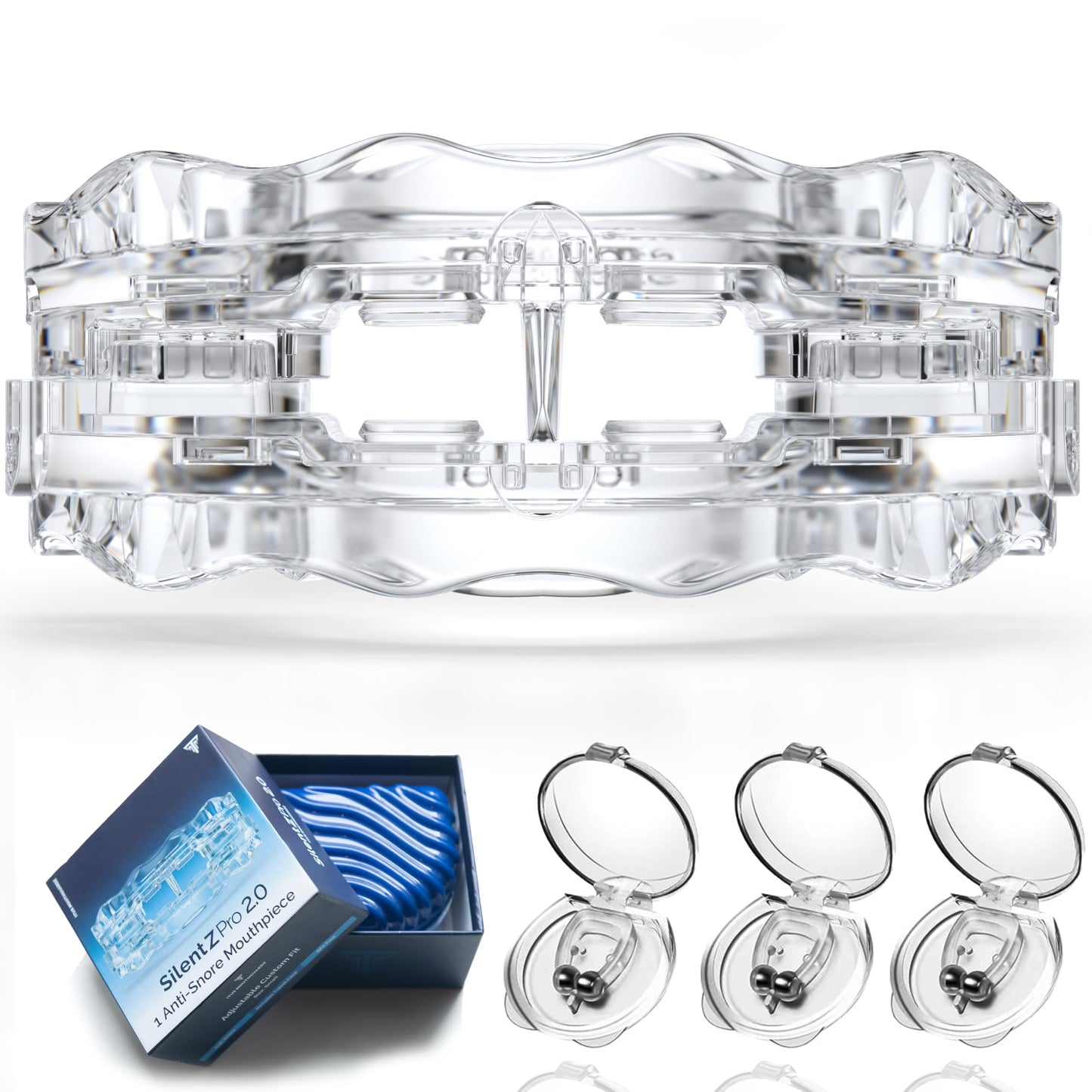 SilentZPro 2.0 – USA Designed FDA-Cleared Anti Snoring Mouthguard & Magnetic Nose Clips (Set of 3) – Fully Adjustable Anti Snore Mouthpiece with Patented Design for a Silent Night`s Sleep