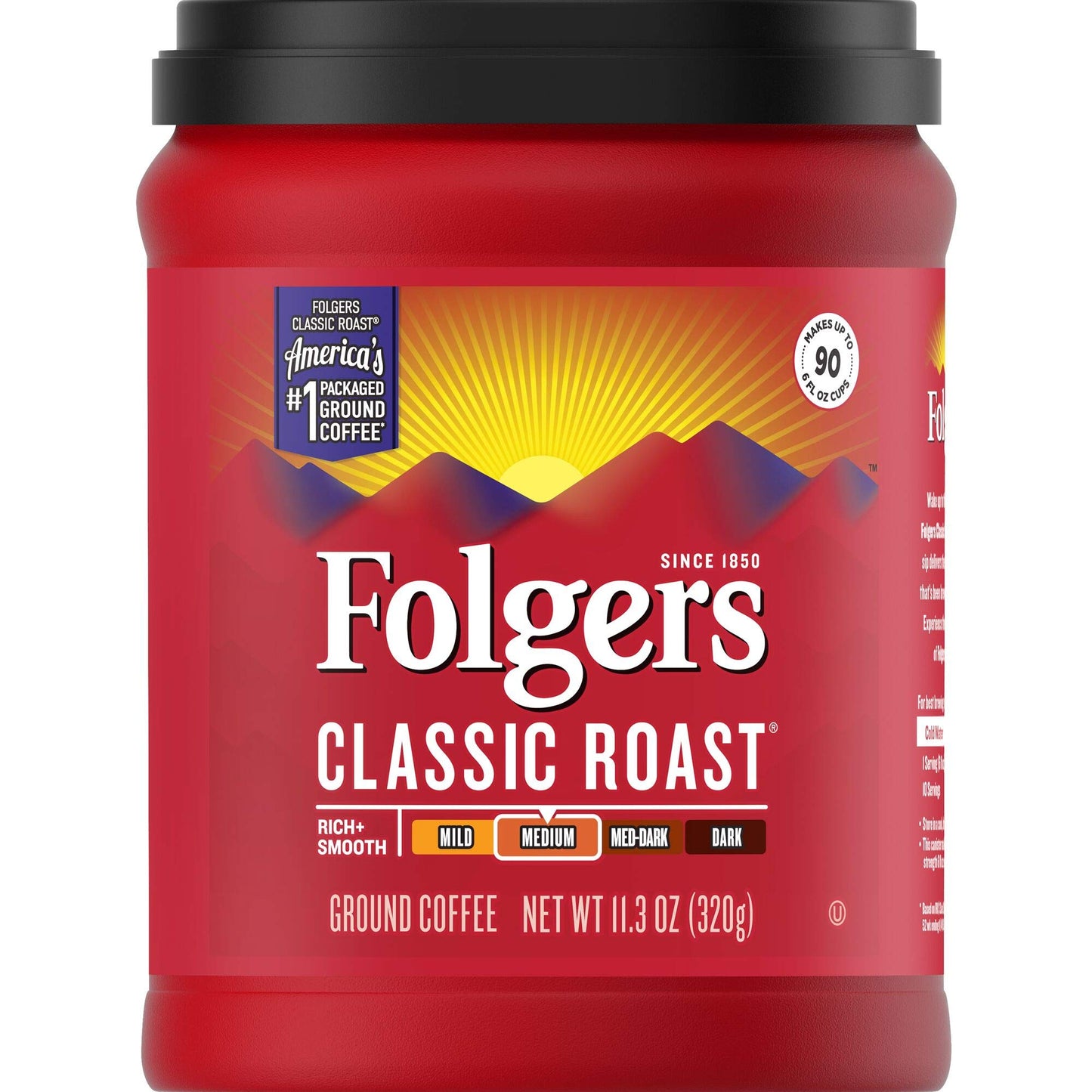 Folgers Classic Roast Coffee, Medium Roast Ground Coffee, 11.3 Ounces