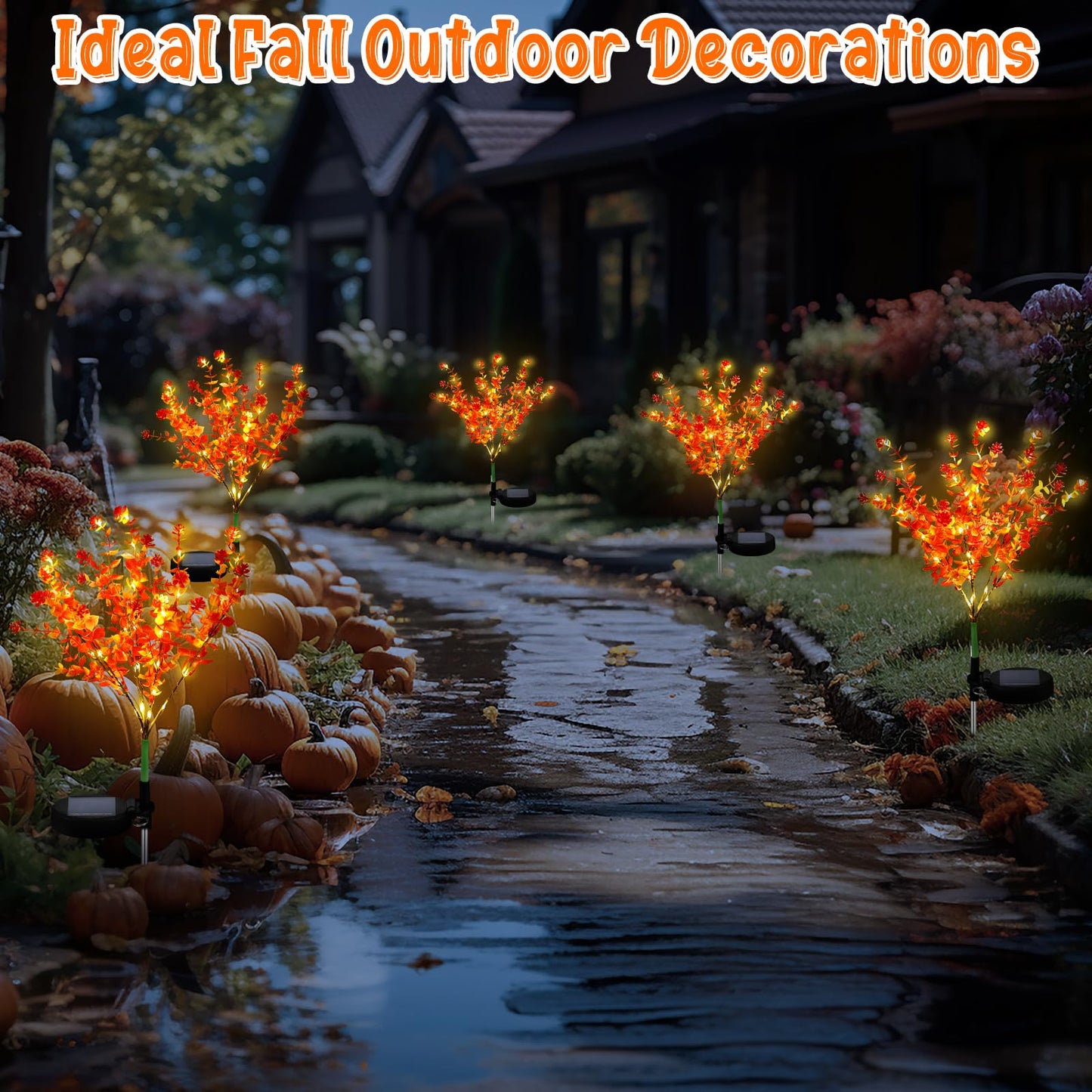 Glooglitter 2 Pack Fall Solar Stake Lights Thanksgiving Outdoor Decorations Waterproof Orange Mums Artificial Flowers Solar Lights For Outdoor Garden Yard Pathway Thanksgiving Fall Decor (Camellia)