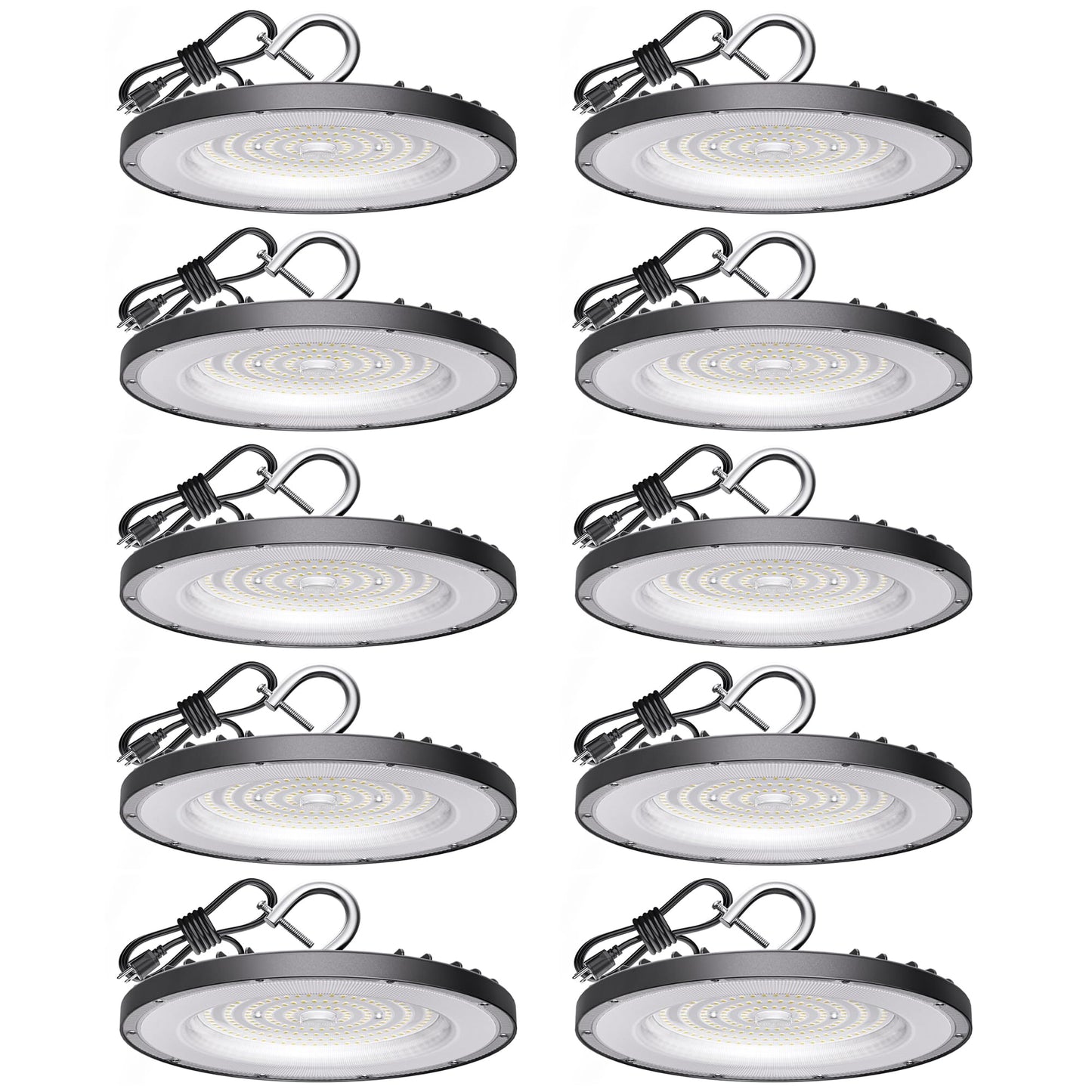 10 Pack Ufo Led High Bay Light 100W  14000Lm 5000K Daylight High Bay Led Shop Lights With 5 Cable Us Hook  120V  Ip65 Waterproof Commercial Lighting Fixture For Warehouse Factory Barn Workshop