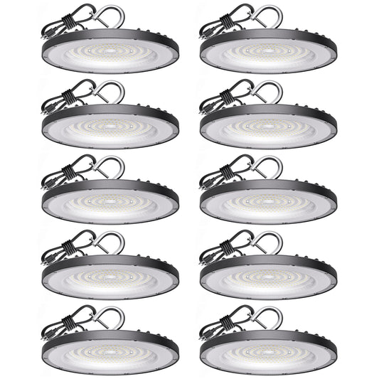 10 Pack Ufo Led High Bay Light 100W  14000Lm 5000K Daylight High Bay Led Shop Lights With 5 Cable Us Hook  120V  Ip65 Waterproof Commercial Lighting Fixture For Warehouse Factory Barn Workshop