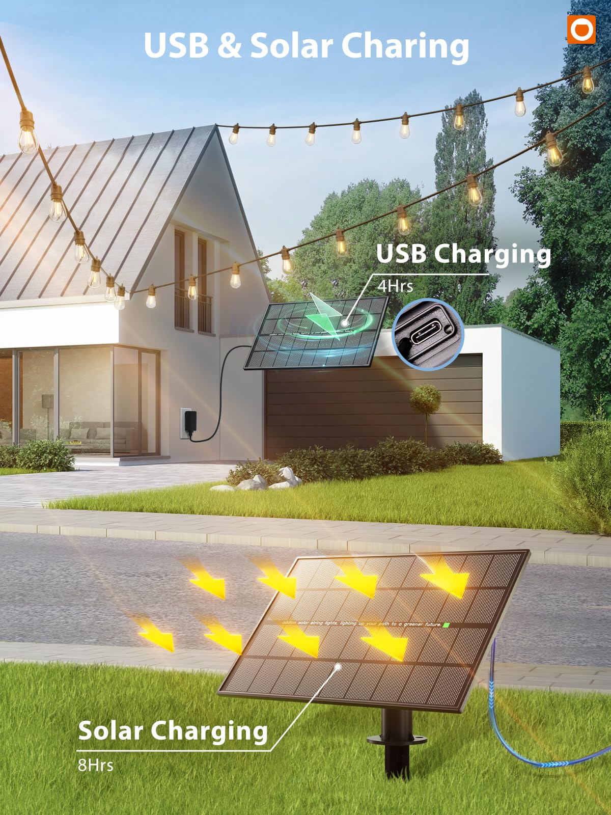 Addlon 200Ft(192+8) Solar String Lights Outdoor Waterproof 6W Panel With Usb Port & Remote Control Solar Powered Patio Lights For Outside With 68 Led Dimmable Bulbs For Porch Garden Deck Halloween
