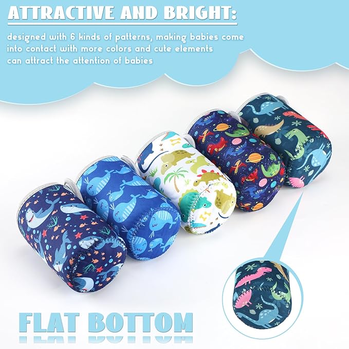 Irenare 6 Pieces 8 oz Glass Baby Bottles Sleeve Covers Bulk Neoprene Adjustable Newborn Feeding Bottles Protector Replacement Heat Cold Retention Sleeve for Nursing Infant (Shark, Whale, Dinosaur)