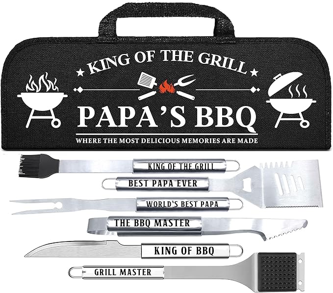 Papa Gifts from Grandkids, Papa Chritmas Grilling Accessories Gift, Heavy Duty Stainless Steel Grill Set BBQ Grill Tools for Outdoor Grill with Aluminum Case, Grill Utensils Set on Birthday(Bag)