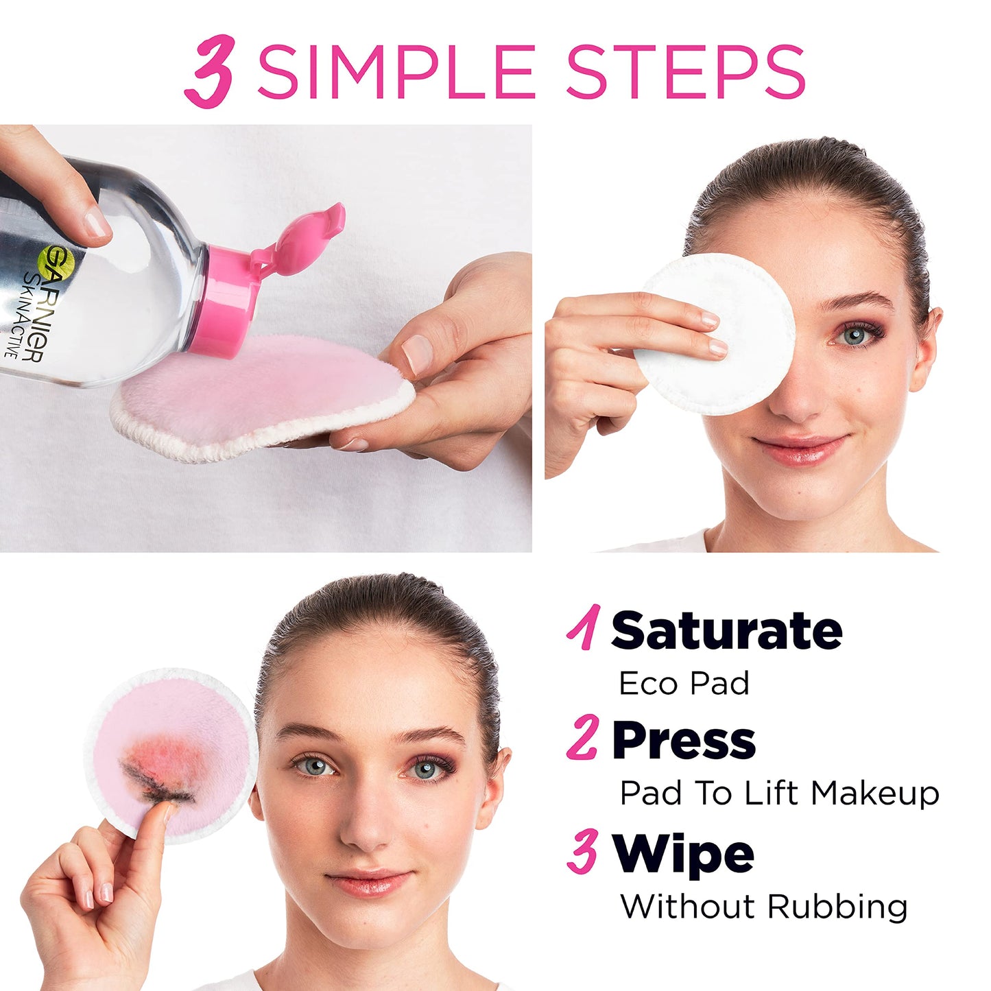 Garnier SkinActive Micellar Cleansing Eco Pads, Reusable, 3 Ultra-soft Microfiber Pads, 1 Count (Packaging May Vary)