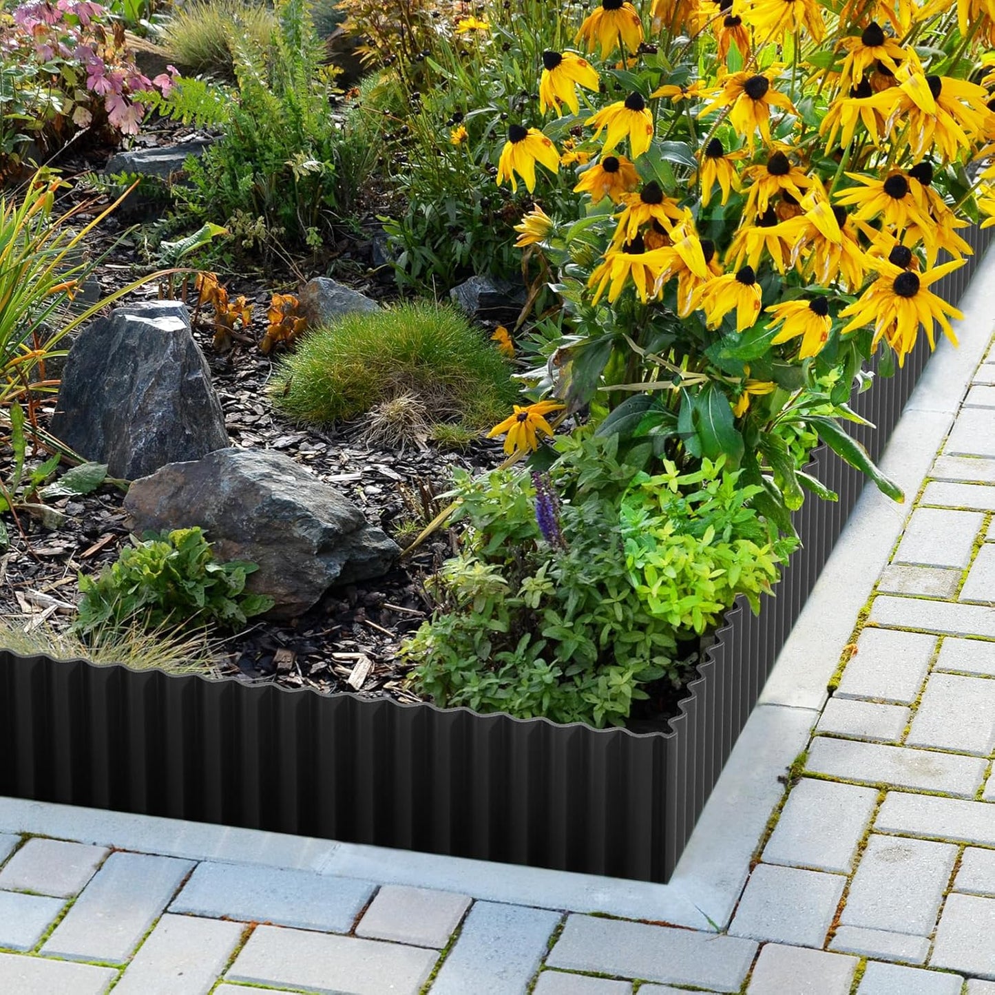 LAVEVE Corrugated Metal Garden Edging 8" x 20Ft, Landscape Edging Border for Lawn, Flower Bed, Garden Fence, Paver Edging (Graphite)