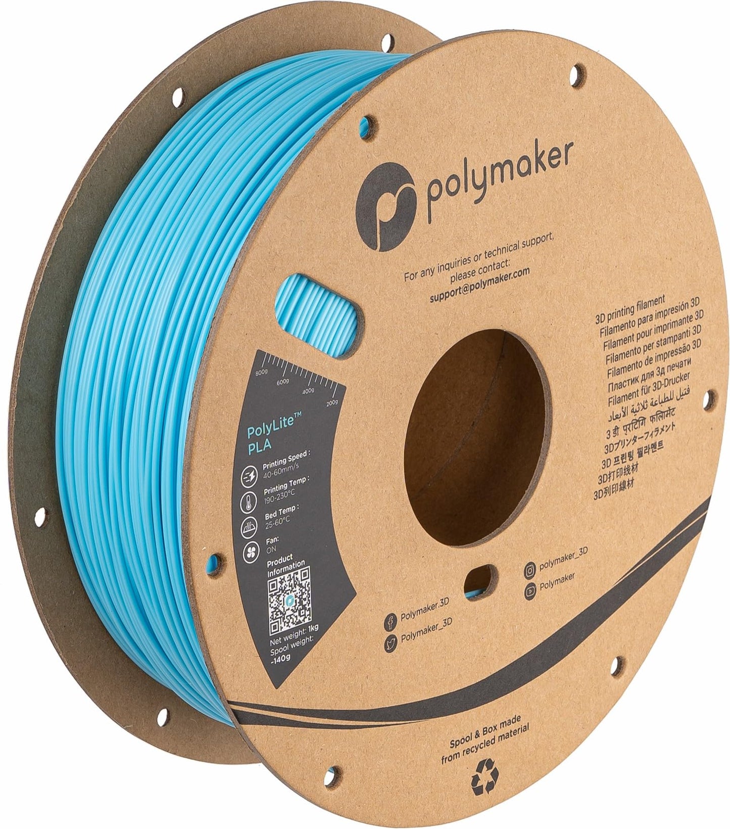 Polymaker PLA Filament, Aqua Blue 3D Printing PLA Filament 1.75mm 1kg - PolyLite 3D Printer PLA Filament, Dimensional Accuracy +