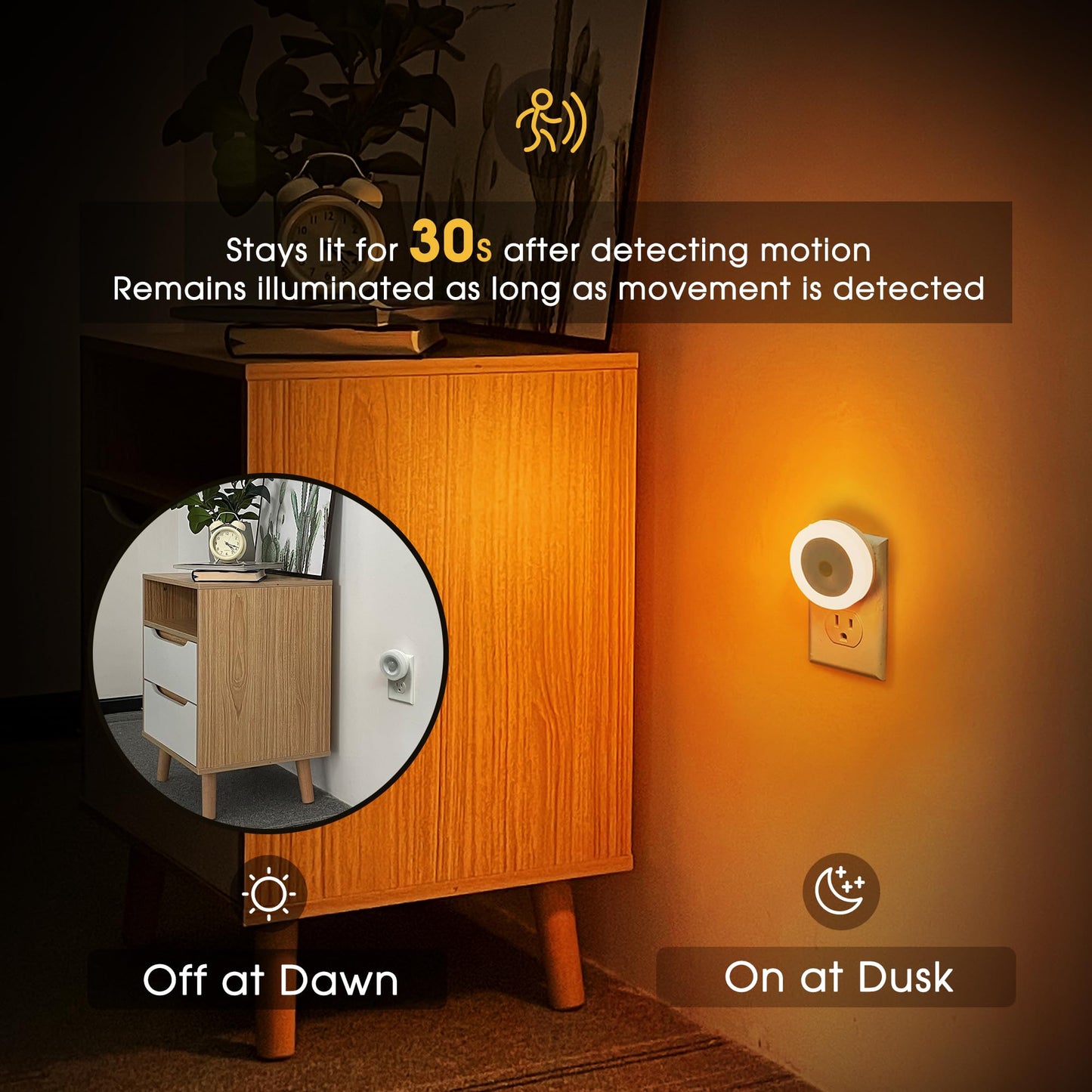 Briignite Motion Sensor Night Light Orange  [2 Pack] Night Lights Plug Into Wall  Auto On/Off Motion Activation Nightlight  Energy-Saving 0.6W Led Amber Night Light  Ideal For Kids  Bedroom  Bathroom