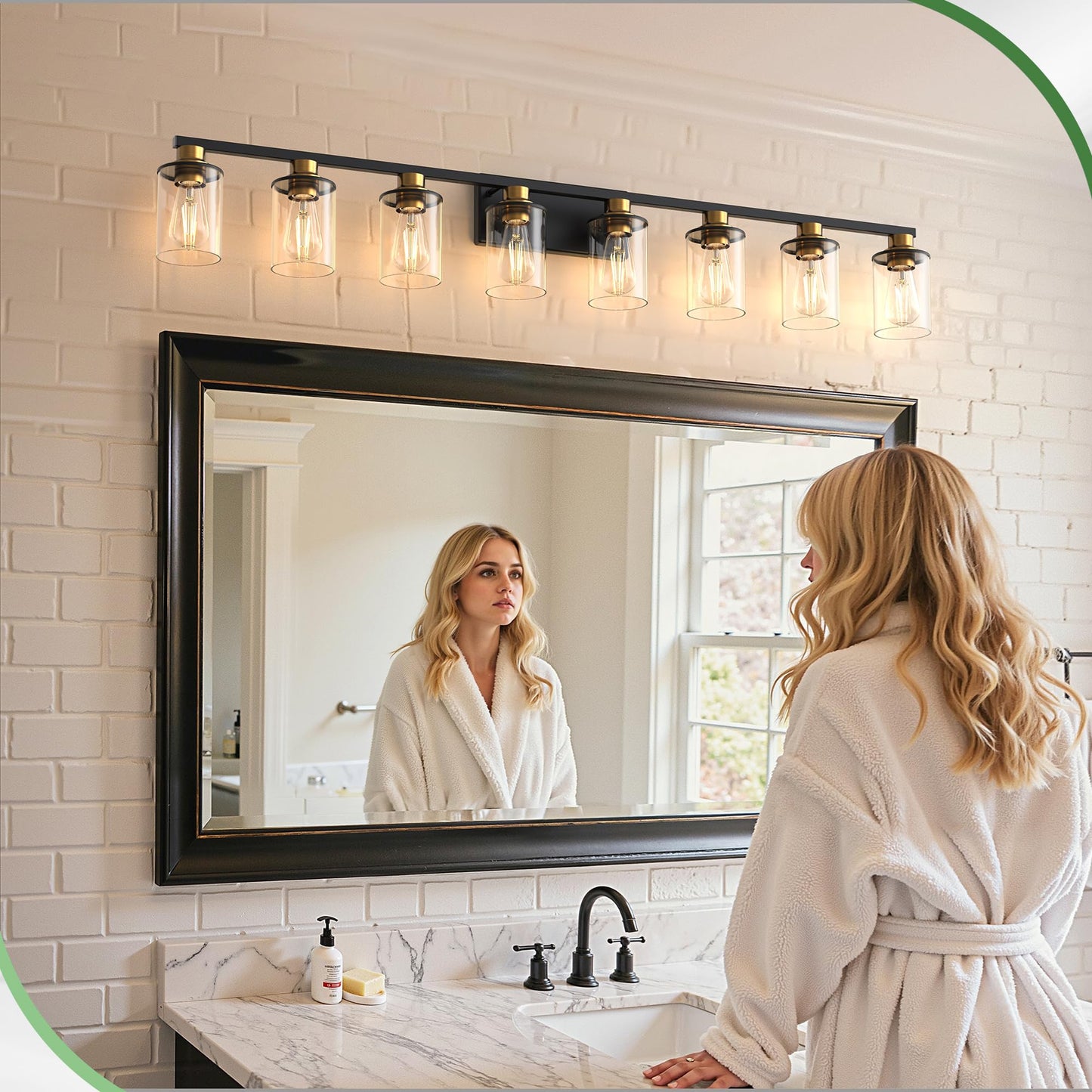 Doresshop 55 Inch Bathroom Light Fixtures  8-Light Black And Gold Bathroom Lighting Fixtures Over Mirror With Glass Shade  Modern Vanity Lights For Hallway Bedroom