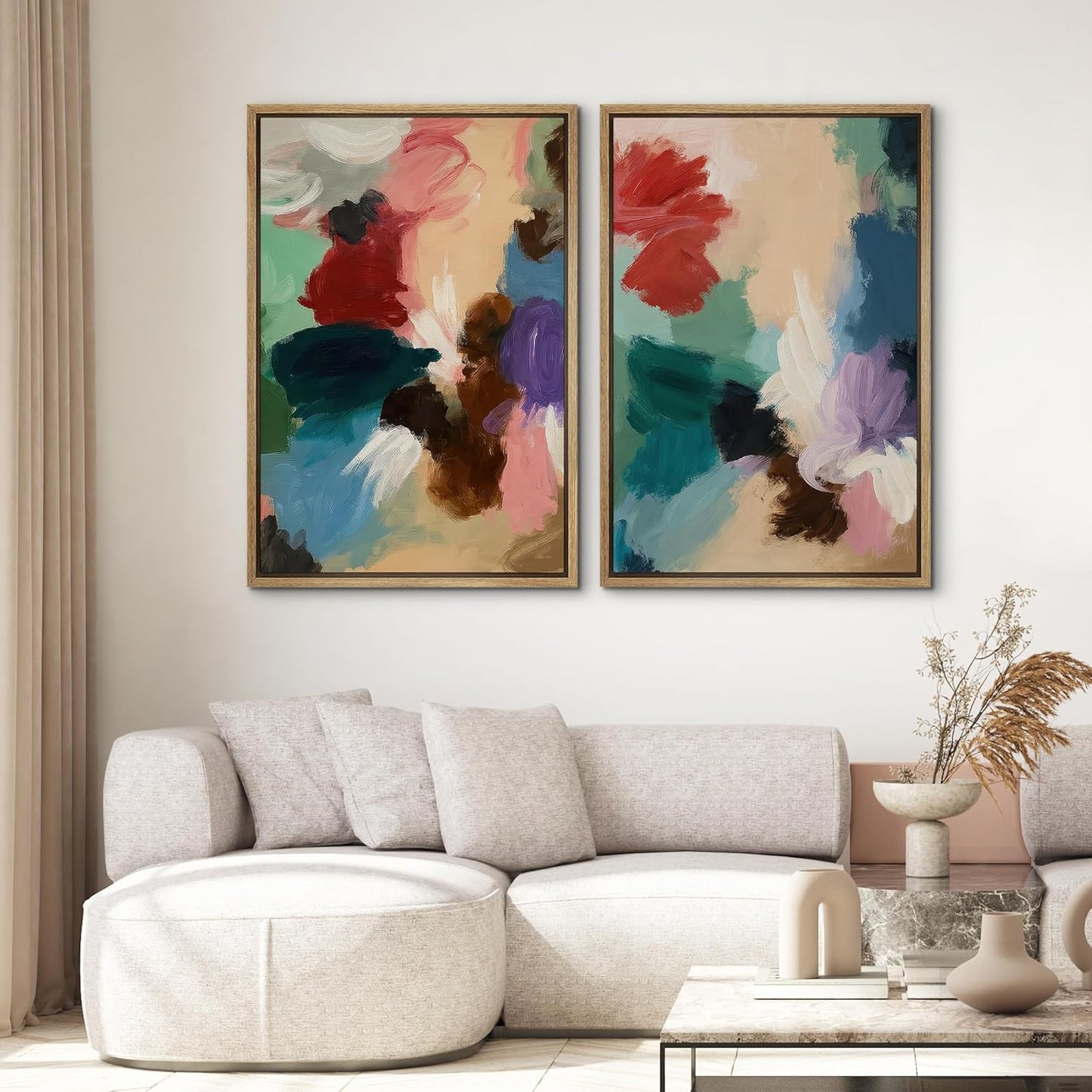 SIGNWIN Framed Wall Art Print Set Colorful Abstract Brushstroke Vibrant Illustrations Modern Art Rustic Relax/Calm Multicolor for Living Room, Bedroom, Office - 24"x36"x2 NATURAL