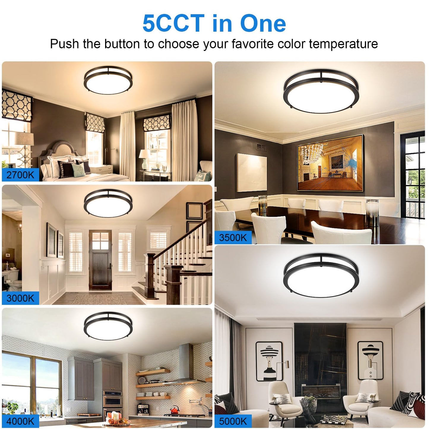 Dllt 2Pack Flush Mount Led Ceiling Light: 13 Inch 5Cct (3000K-6000K) & Dimmable Ceiling Light Fixtures For Bedroom Hallway - 24W Modern Black Super Bright Kitchen Lighting Fixtures Ceiling
