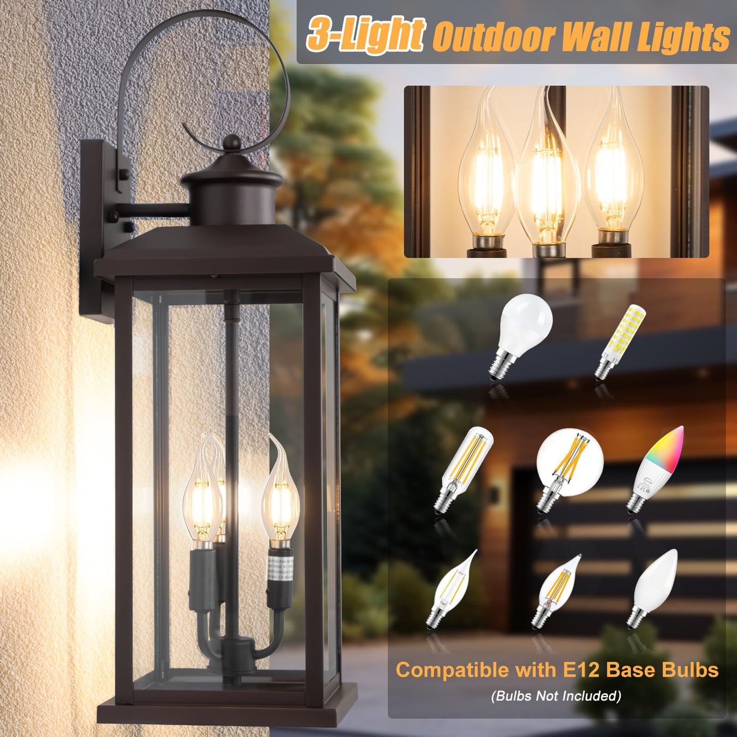 Siafavoi 3-Light Large Outdoor Wall Light 2-Pack  24 Bronze Modern Extra Exterior Lighting Fixture  Waterproof Porch Sconce Wall Mount  Outside Lamp For Front Door Farmhouse