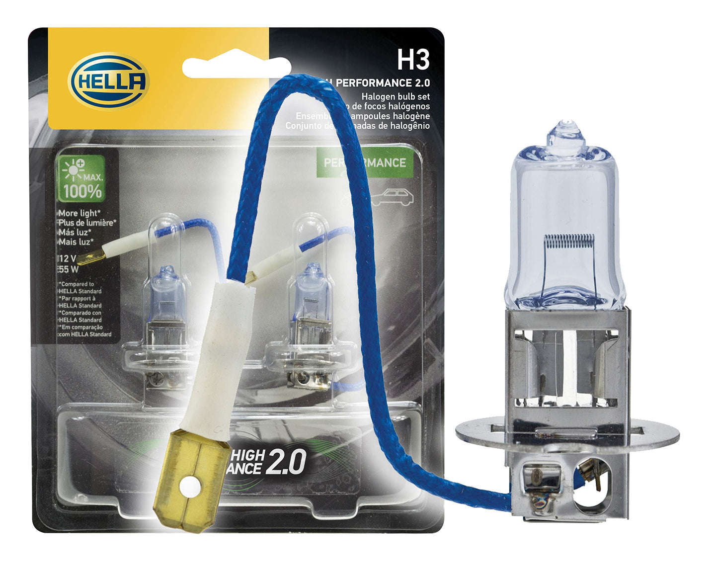 HELLA H3 High Performance Bulb Kit, 12V, 55W, 2 Pack, Multi Color, Model H3 2.0TB