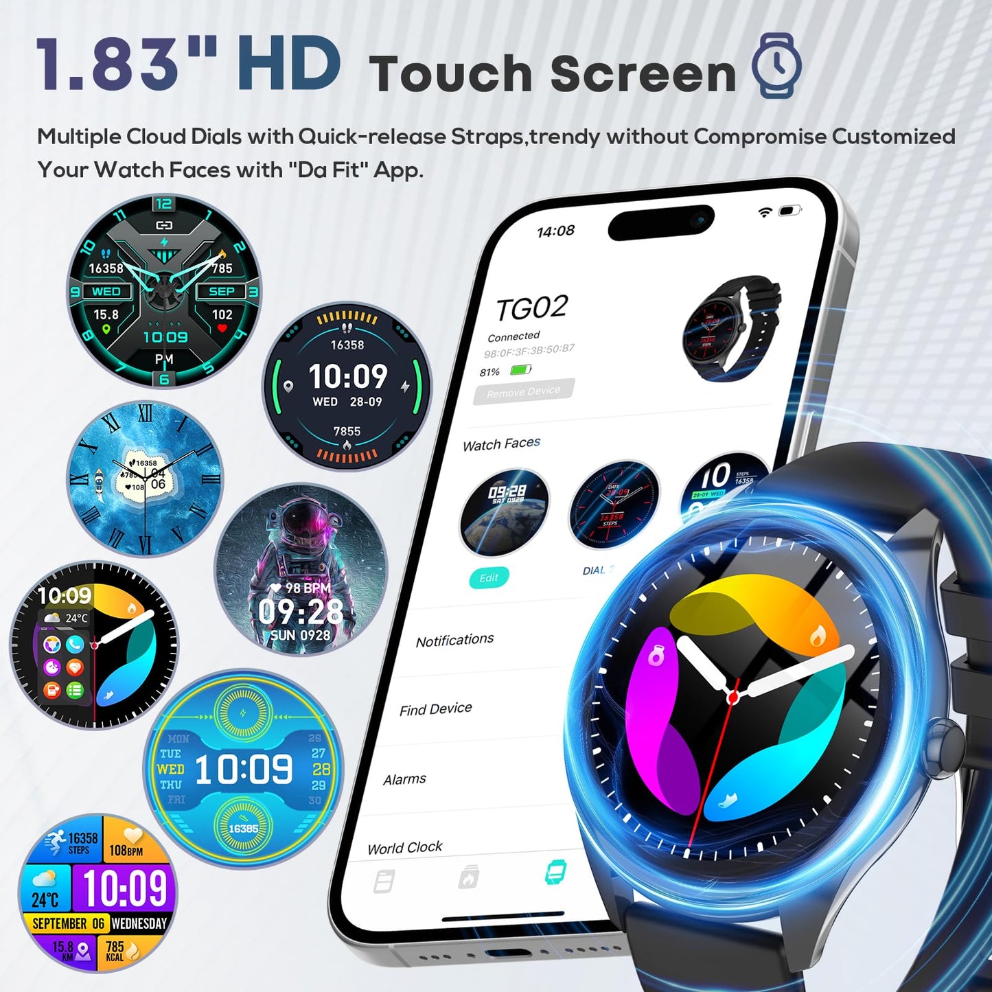 DIVOAZBVO Smart Watches for Women Men, 1.39" HD IPS Touchscreen Smartwatch with 120 Sports Modes, Heart Rate/Sleep Monitor, IP67 Waterproof, Bluetooth Call & Music Control for iPhone/Android (Black)