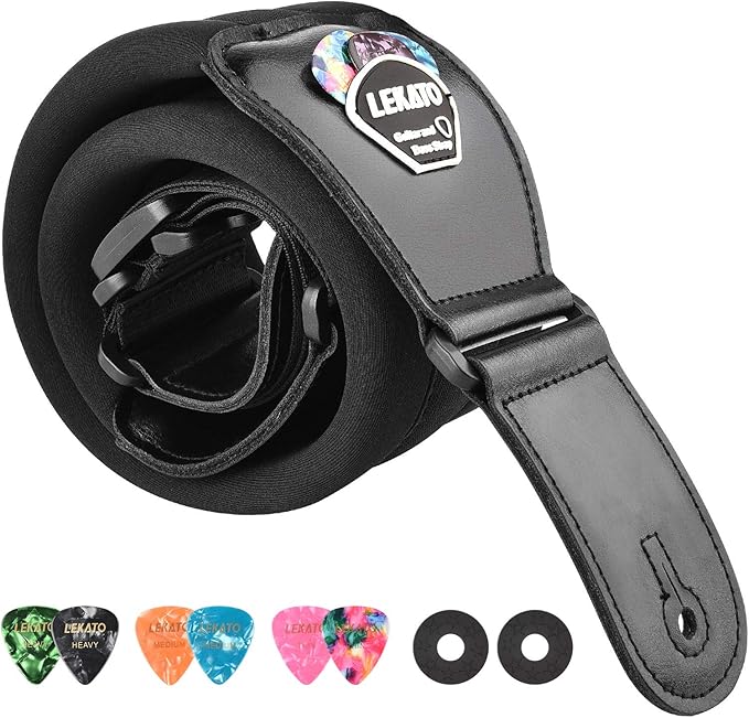 LEKATO Bass Guitar Straps for Electric Guitar & Bass 3" Wide Padded Straps Adjustable Length from 45" to 55" Bass Guitar S...