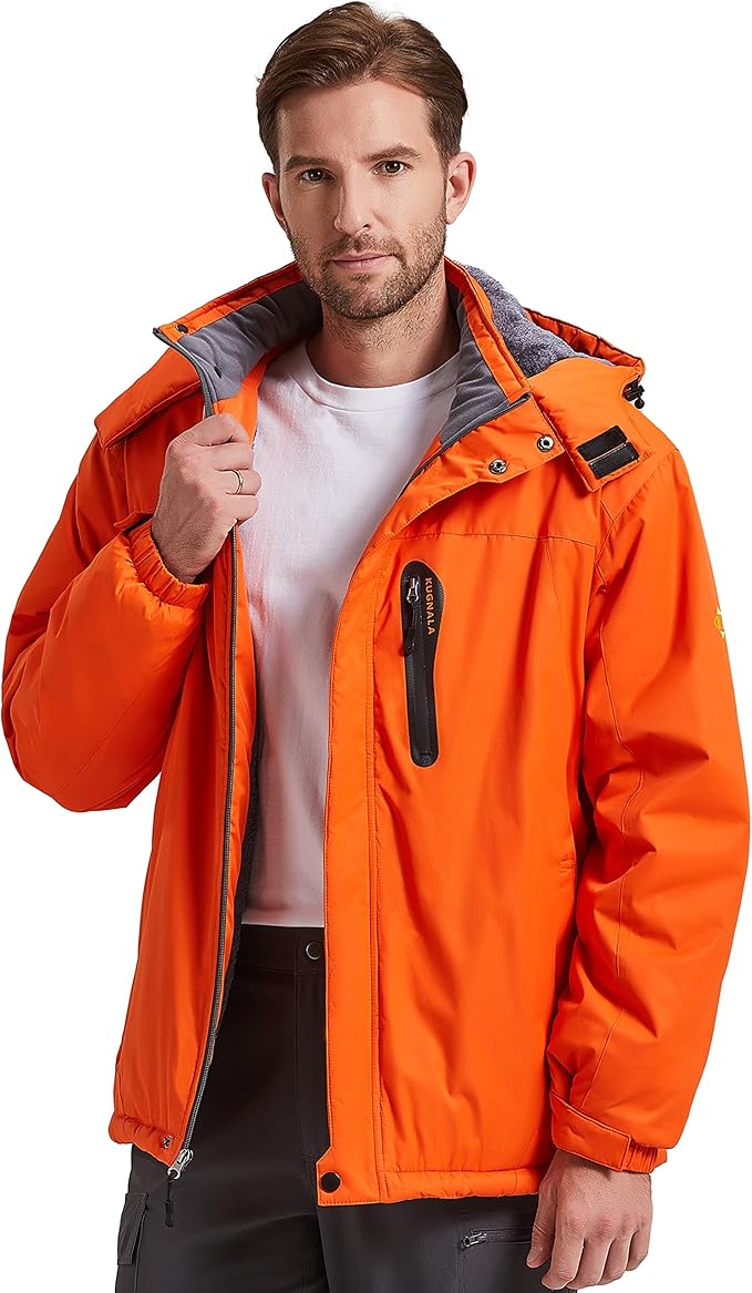 Kugnala Men's Winter Skiing Jacket Waterproof Warm Snow Fleece LiningCoat Mountain Hooded Windproof Rain Jacket S-6XL