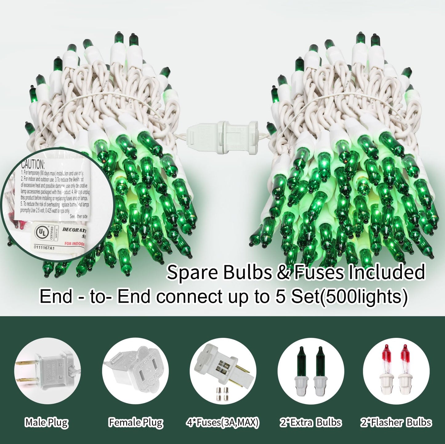 Lamphome Green St PatrickS Day Decorations Lights  100 Count 19.6 Feet Incandescent Bulb Mini String Lights For Indoor Christmas Tree Garland Birthday Wedding Party Festival Decoration  White Wire