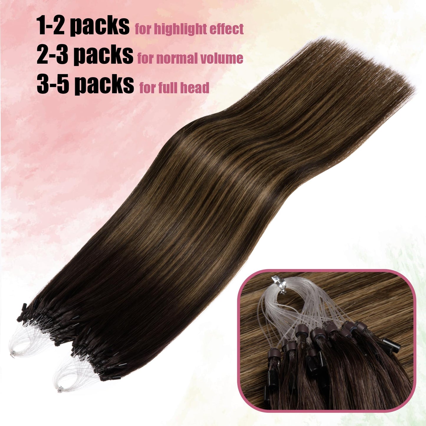 Kpvxxve Micro Loop Hair Extensions Human Hair Micro Link Extensions Darkest Brown Mix Ash Brown 20 Inch Ombre Microbead Extensio