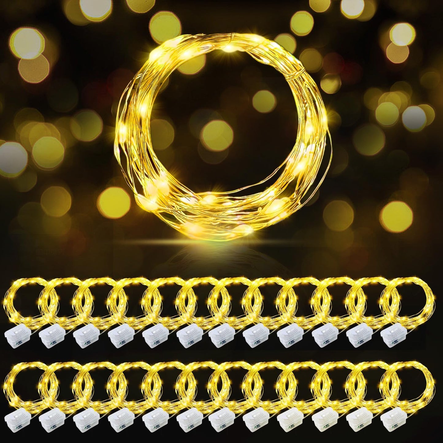 Aikei 24 Pack Led Fairy Lights Battery Operated  Warm White String Lights Waterproof 7Ft 20 Led 3 Lighting Modes For Wedding Party Bedroom Decor Garden Christmas Outdoor Indoor Decoration Warm White