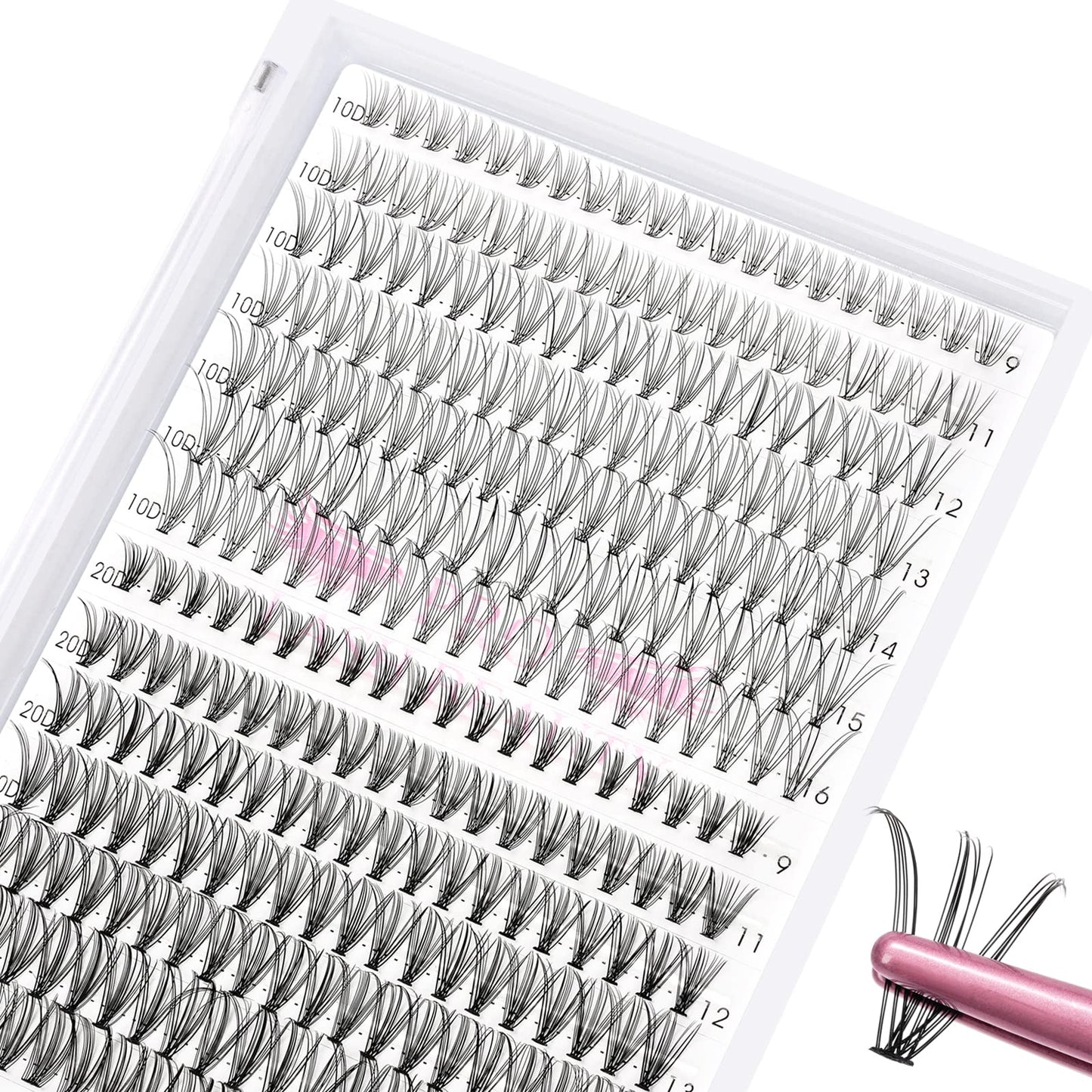 280 Pcs Individual Lashes 10+20-D-9-16mix Cluster Lashes 10D 20D C D Curl Wispy Lashes Bottom Lashes DIY Lashes At Home(10+20-D-