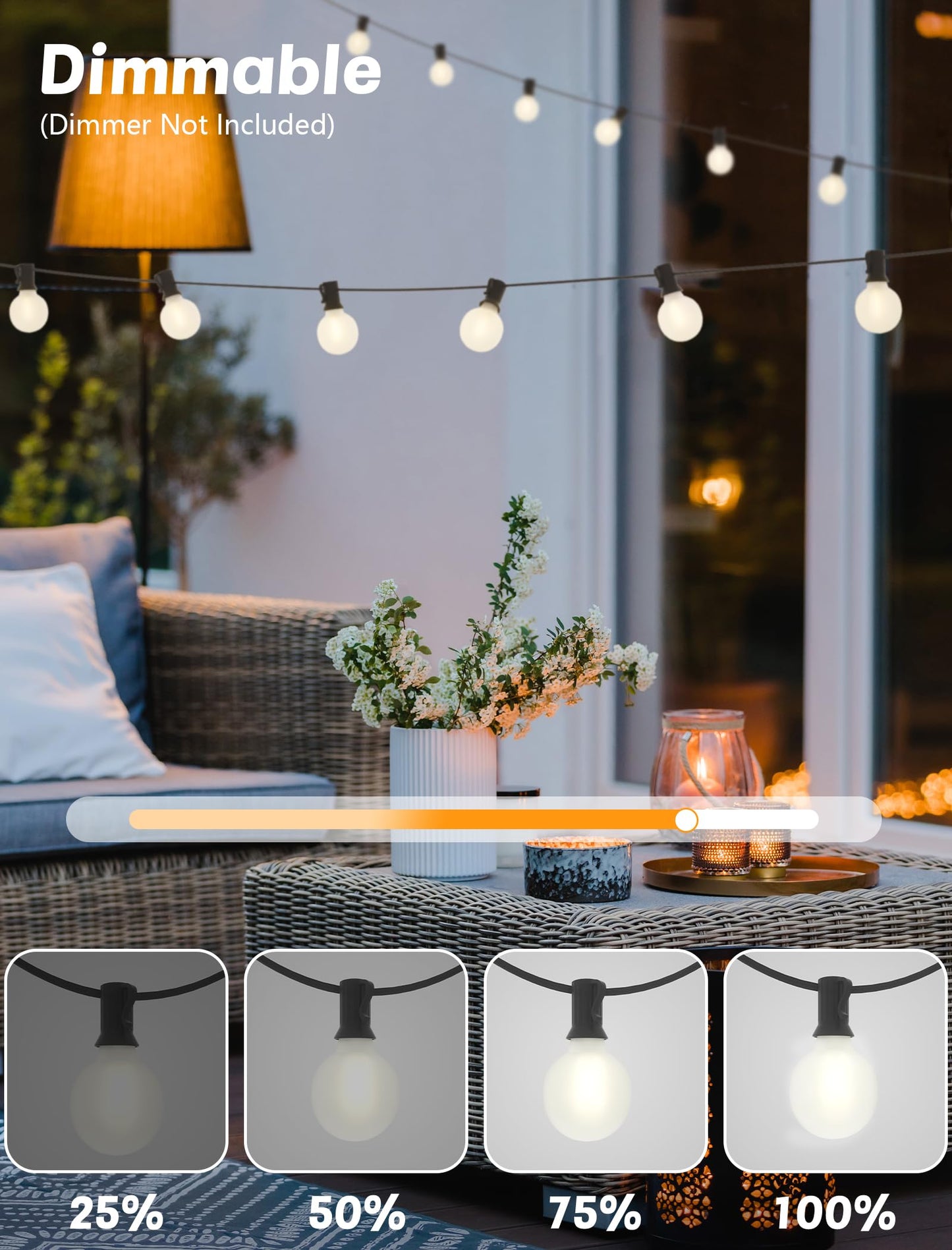Sunsgne G40 Outdoor String Lights - 25Ft Led Frosted Bulbs, Shatterproof, Black Wire For Patio, Garden, Party Decor