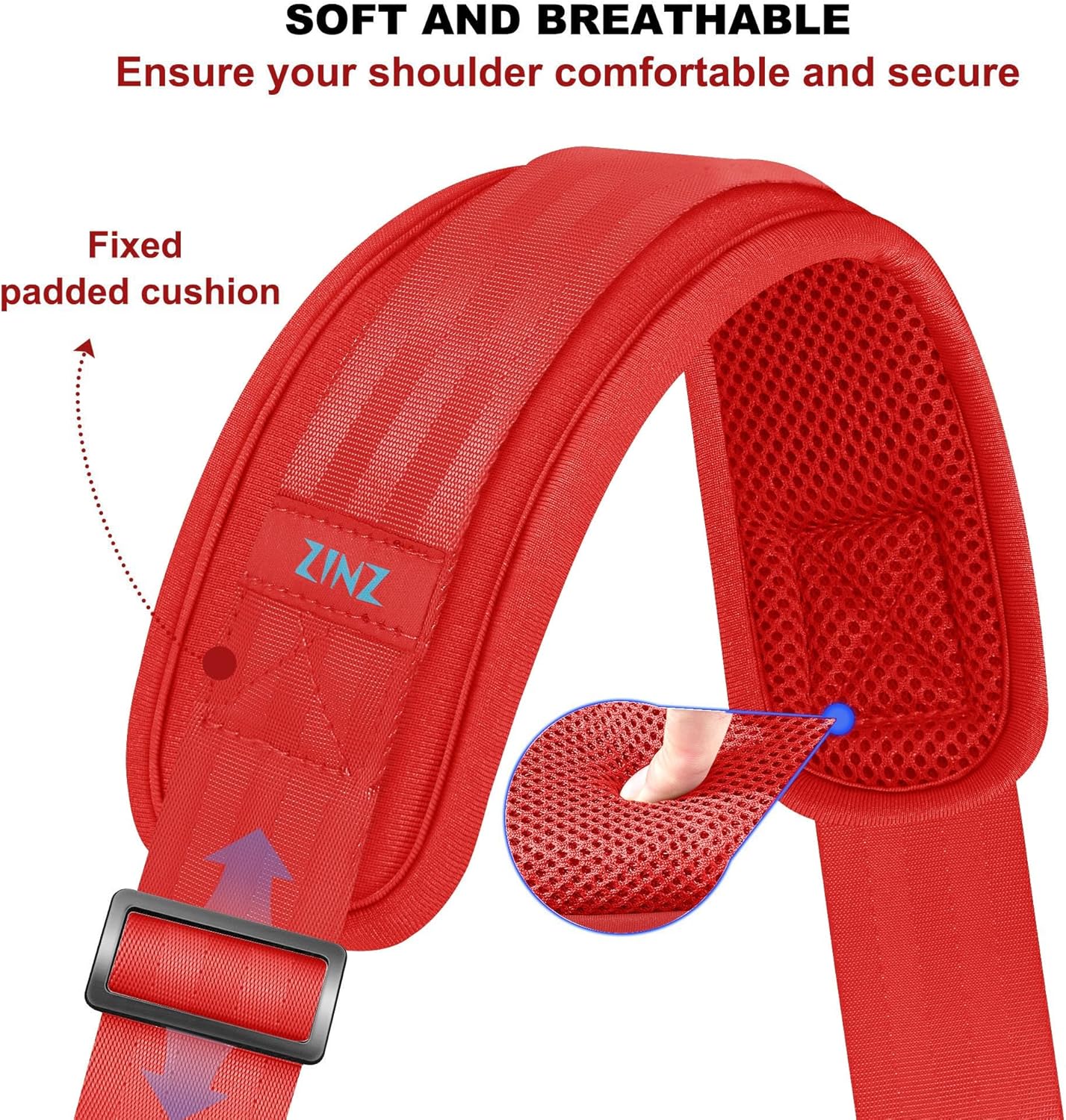 ZINZ 79.5" Universal Strap with Ultra-Thick Fixed Breathable Pad - Adjustable Heavy-Duty Shoulder Strap for Laptop, Crossbody, Luggage, Gym, Camera Bag and More - R01E01