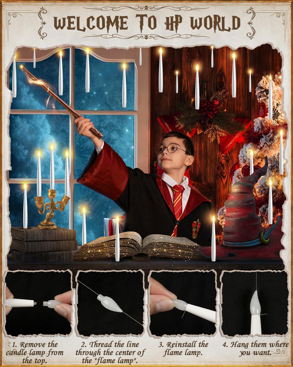 TLPUHU 24 Pack Floating Candles with Wand Remote -Christmas Hanging Candle,Magic Flameless Taper Candles Floating Lights Gifts for Halloween Decorations Wedding Birthday Party Decor