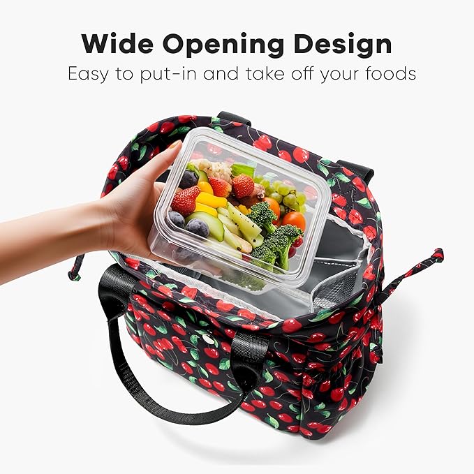 Yarnic Lunch Bag Women Insulated Lunch Bags,Cute Reusable Lunch Box Stain-Resistant Lunchbox with Water Bottle Holder for Adult (Black Cherry)
