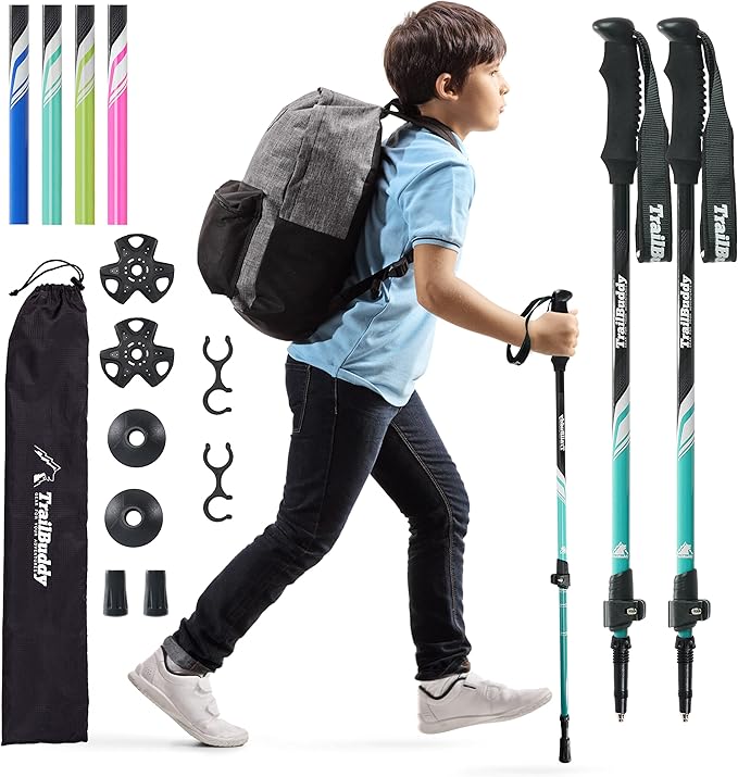TrailBuddy Collapsible Hiking Poles for Kids - Pack of 2 Trekking Poles for Hiking, Camping & Backpacking - Lightweight, A...