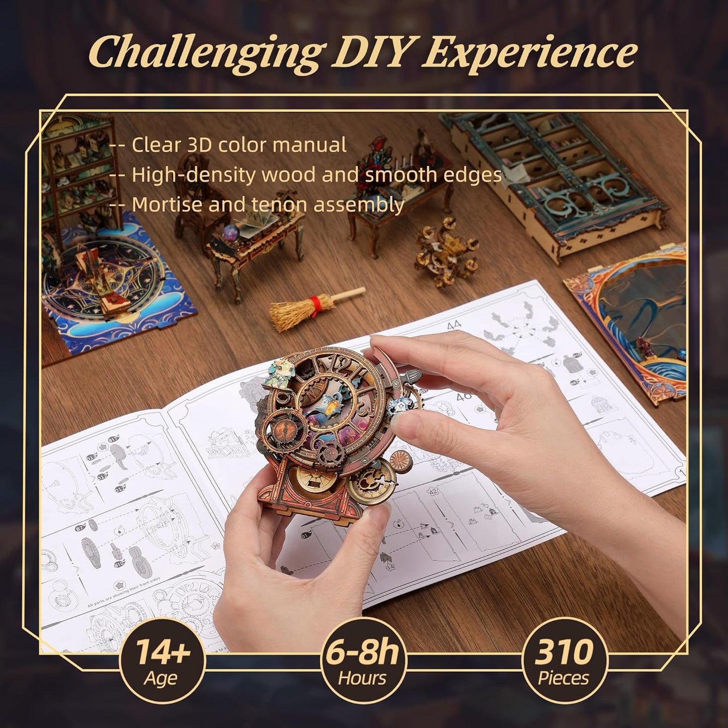 3D Wood Puzzle Book Nook Kit, Fantasy Store Bookshelf Insert with LED Lights, DIY Magical Miniature Bookend Décor for Display, Unique Craft Gift for Adults and Teens (Fantasy Store)