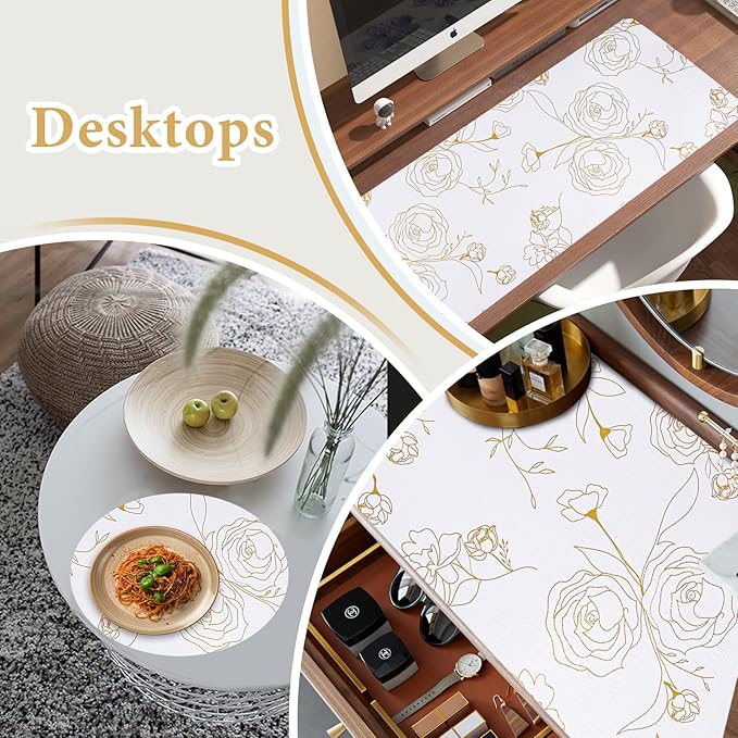 Shelf Liners for Kitchen Cabinets Non Adhesive Drawer Liner 23.6in x 20FT Gold Floral Thickened Shelf Liner Paper Strong Non-Slip Easy to Clean for Tool Box Refrigerator