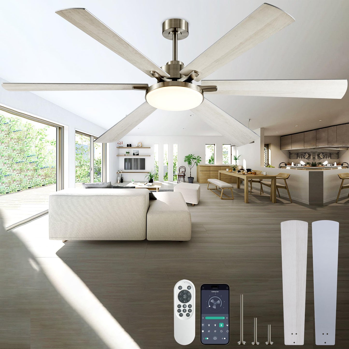 Diamondforge 52 Inch Ceiling Fans With Lights And Remote Control - Outdoor Indoor Flush Mount Low Profile Silver White Ceiling Fans For Living Room Bedroom Patio