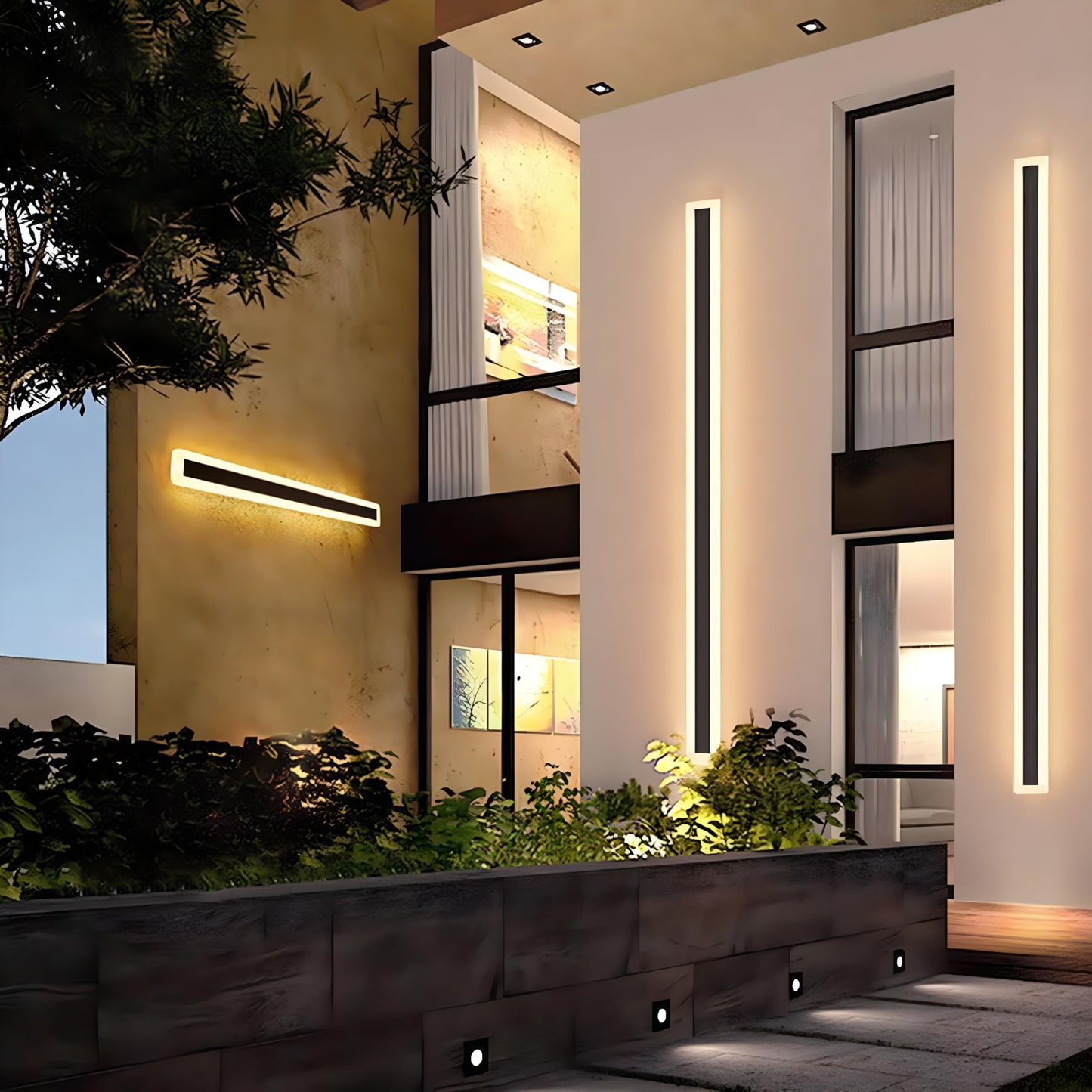 2Pack 59inch Long Outdoor Modern LED Wall Light,45W Waterproof IP65 Warm White 110V led Wall Mount Lighting Fixture Rectangular