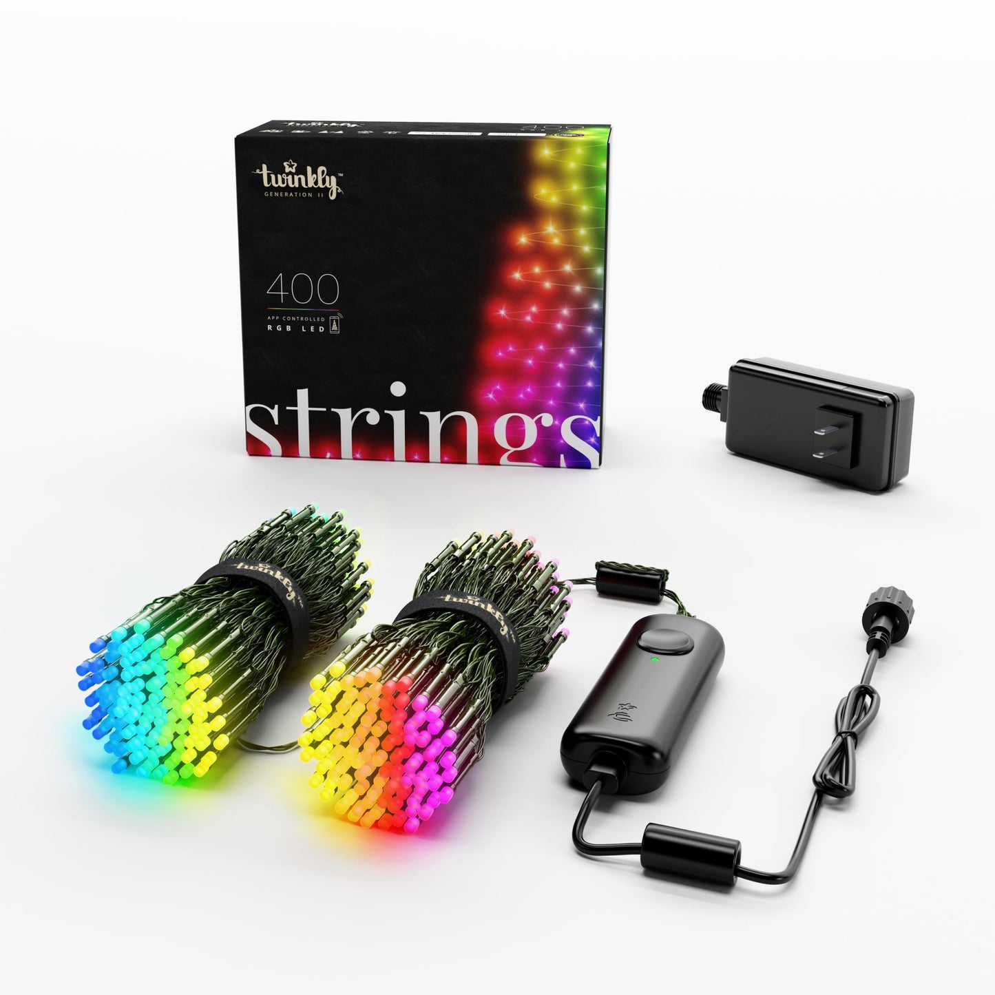 Twinkly 400 Led Rgb String Lights, Smart Outdoor/Indoor, Compatible With Homekit/Alexa/Google Home, Ip44, Black Cable, 32M