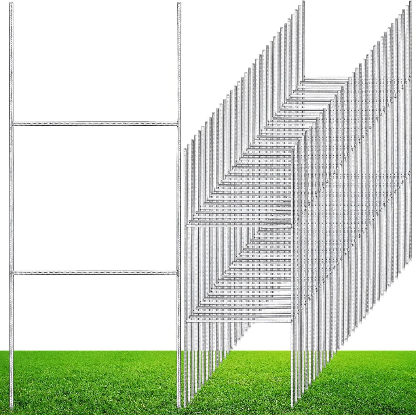60 Pcs H Stakes for Yard Signs 16.5'' x 7'' Heavy Duty Metal H Frame Wire Stakes Weatherproof Metal Holder for 4mm 5mm Corrugated Signs Guidepost Yard Halloween Decoration