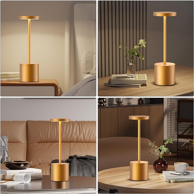 Cordless Table Lamps Rechargeable - Outdoor Portable LED Table Light 5000mAh Battery Operated Lamp 3 Color Stepless Dimming with Memory Function for Restaurant Dining Patio 2Pack Gold