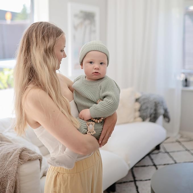 FRIGG Lucky Symmetrical SilkySoft Silicone Baby Pacifier | Made in Denmark | BPA-Free (Great Gray/Honey Gold, 6-18 Months)
