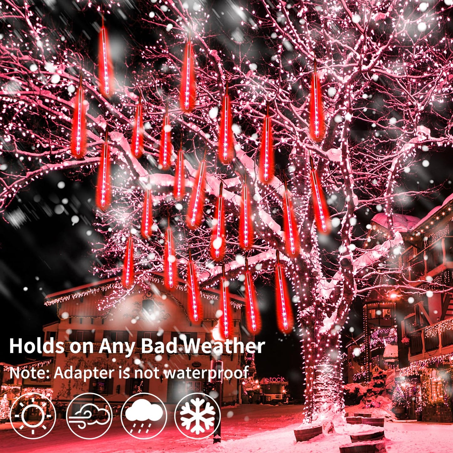 Jjgoo ?4 Pack? Christmas Lights Meteor Shower Rain Lights 20Inch  Totally 40 Tube 1440 Leds Icicle Light Outdoor Raindrop Light For Xmas Halloween Wedding Party Tree Holiday Decoration  Red