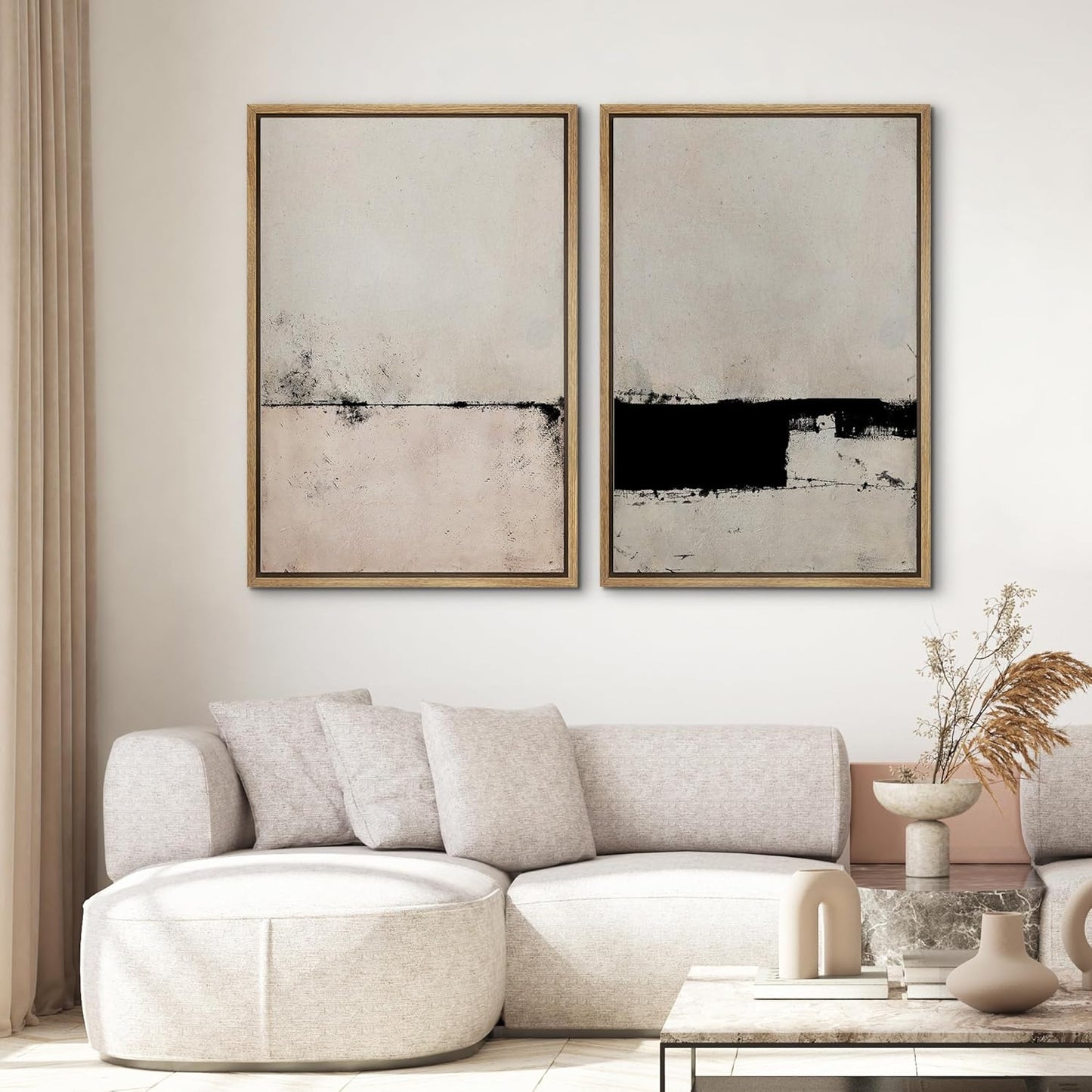 SIGNWIN Framed Canvas Print Wall Art Set Pastel Industrial Grunge Landscape Abstract Shapes Illustrations Minimal Decorative Nordic Relax/Zen for Living Room, Bedroom, Office - 24"x36"x2 Natural