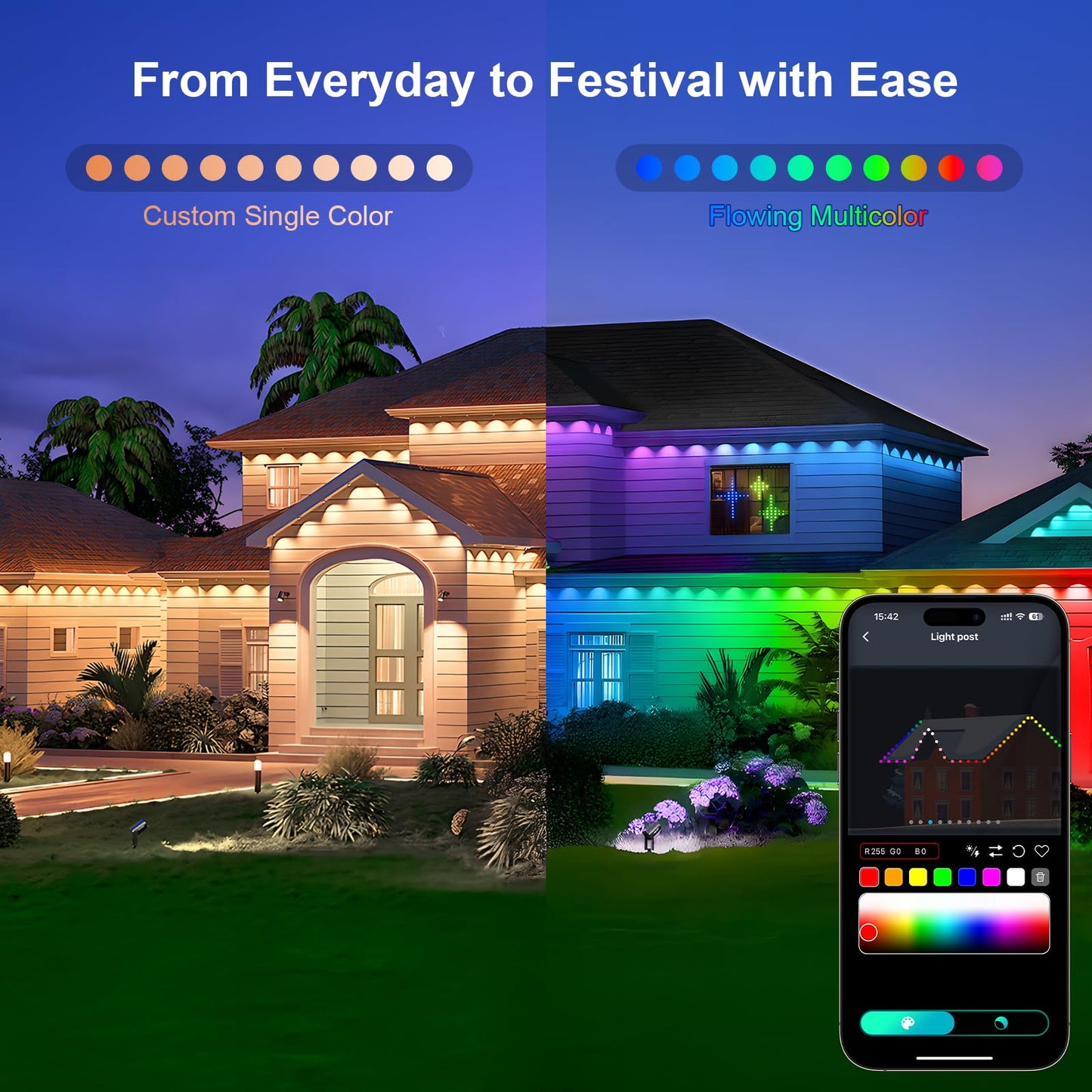 Super RGB Smart RGB+IC Eave Lights, 150FT, IP67 Waterproof, 90LED, White, Model JG-001W-10