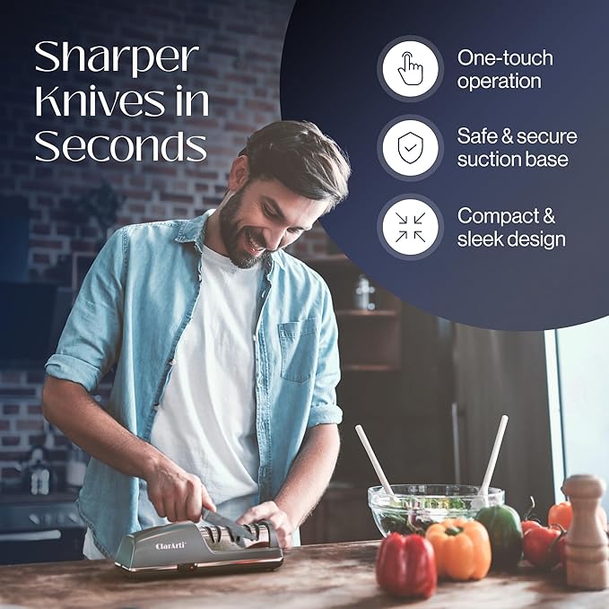 Professional Electric Knife Sharpener with 100% Diamond Abrasives, 3-Stage Sharpening & Polishing System, Precision 20° Angle Guides, Restore & Maintain Kitchen Knives
