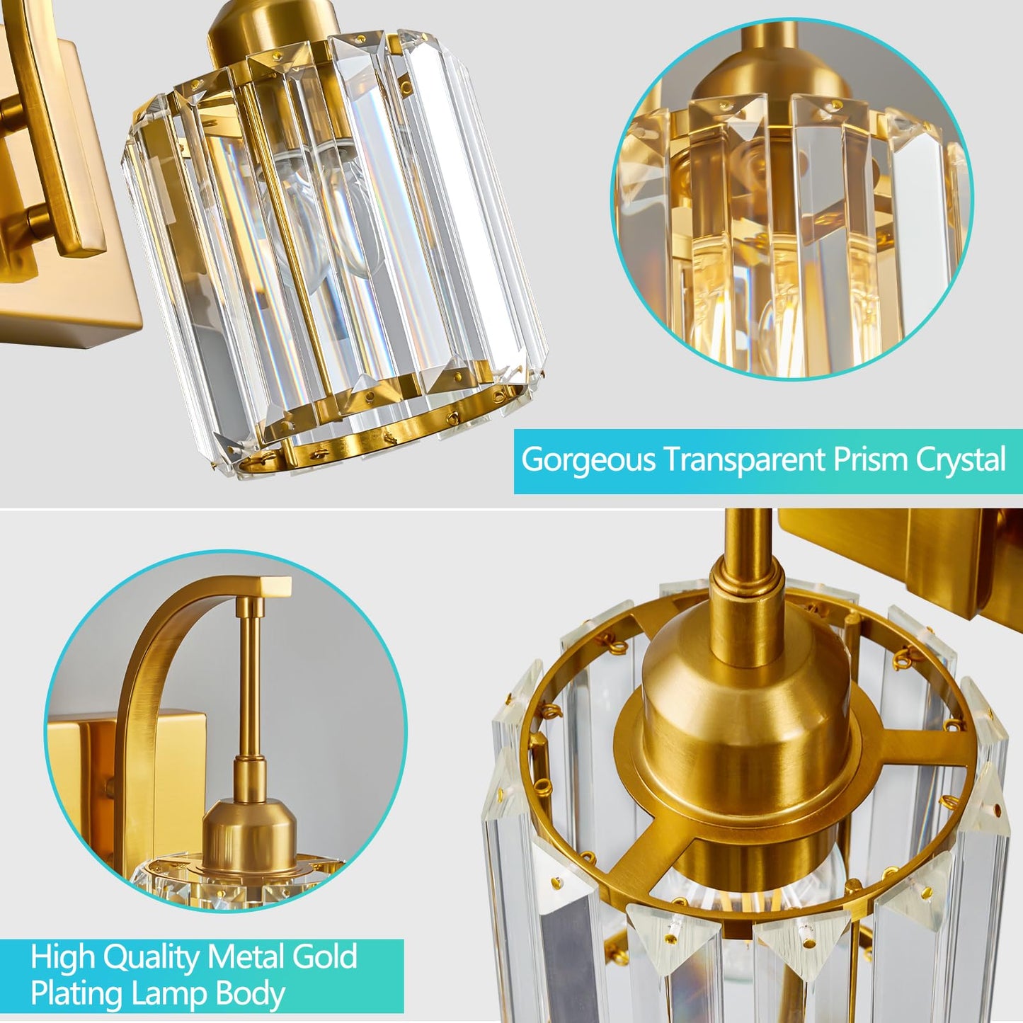 Fdpby 5-Light Crystal Vanity Light  Modern Gold Bathroom Wall Sconce With K9 Crystal Shades  42.51 Long Over Mirror Lighting For Vanity  Makeup  Hallway  Elegant & Easy Installation