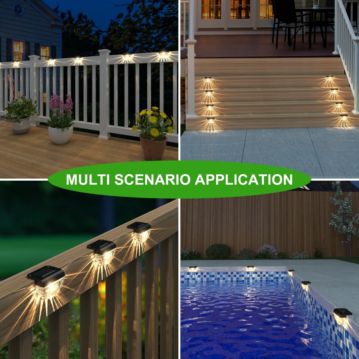 Melunar 16 Pack Solar Deck Lights Outdoor, Solar Step Lights Waterproof for Outside, Yard, Patio, Garden, Pool, Railing, Stairs, Fence (Warm White)